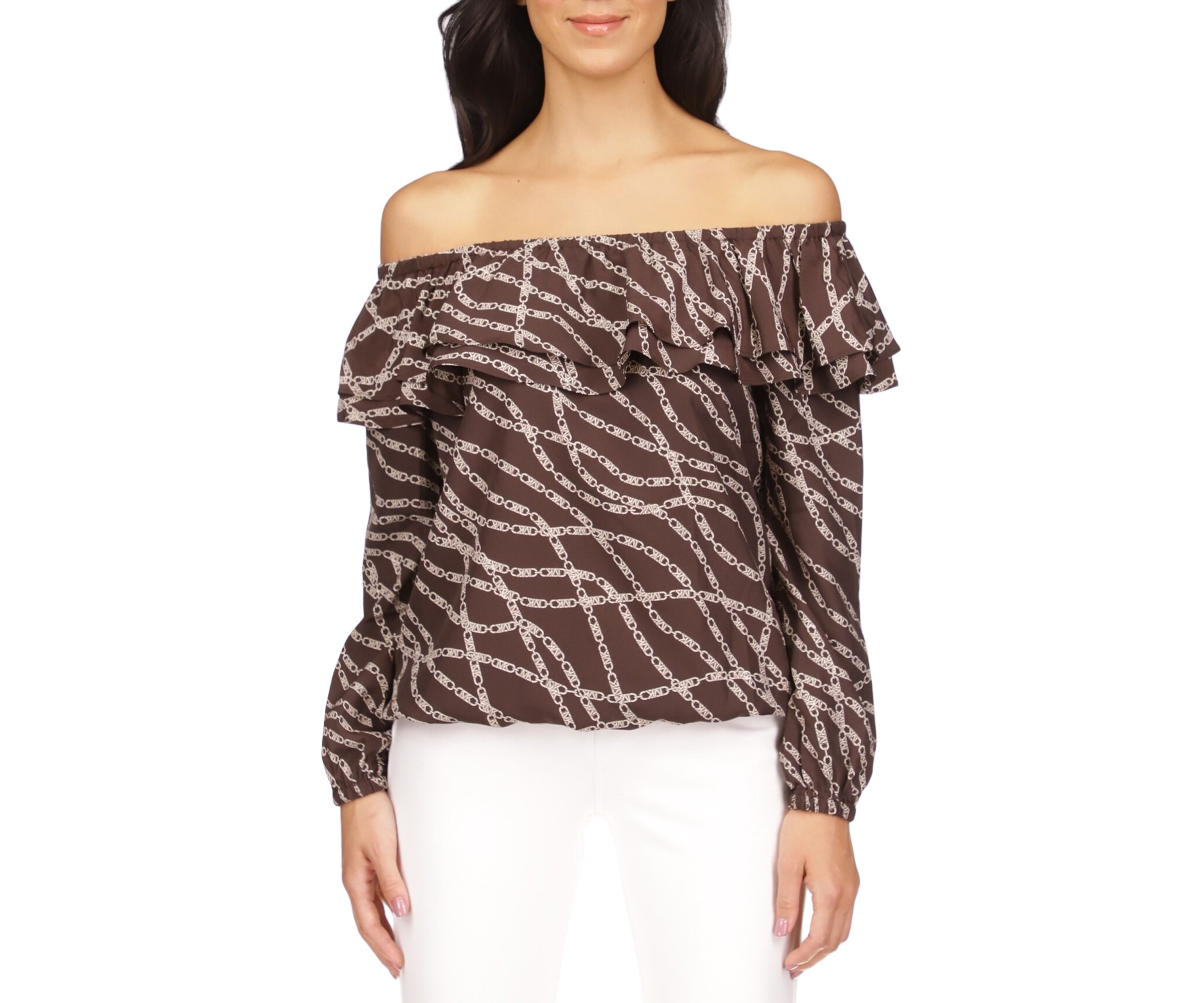Womens Bias Chain Ruffle Top