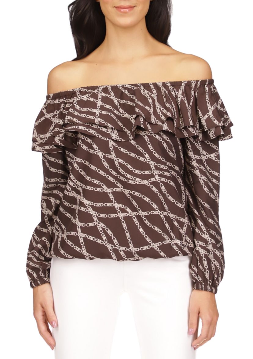 Womens Bias Chain Ruffle Top