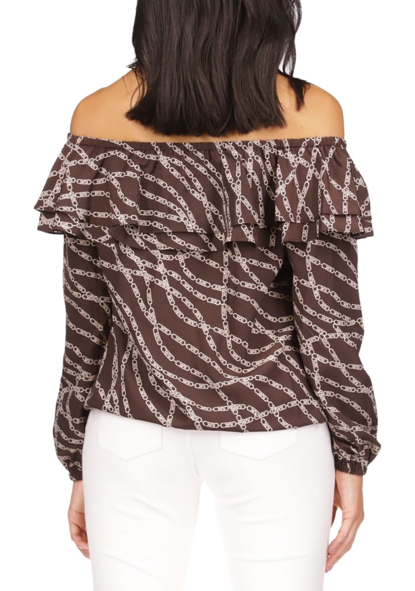 Womens Bias Chain Ruffle Top