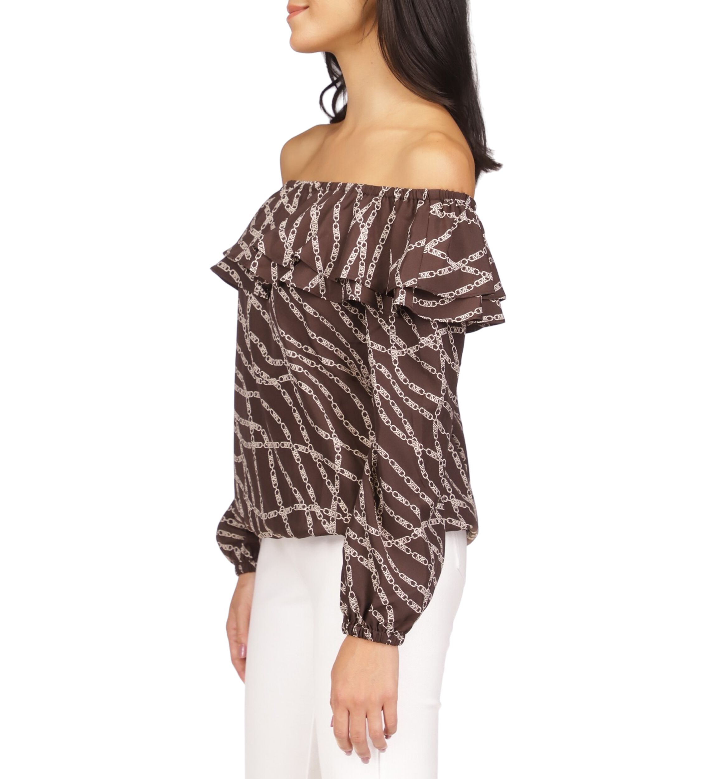 Womens Bias Chain Ruffle Top