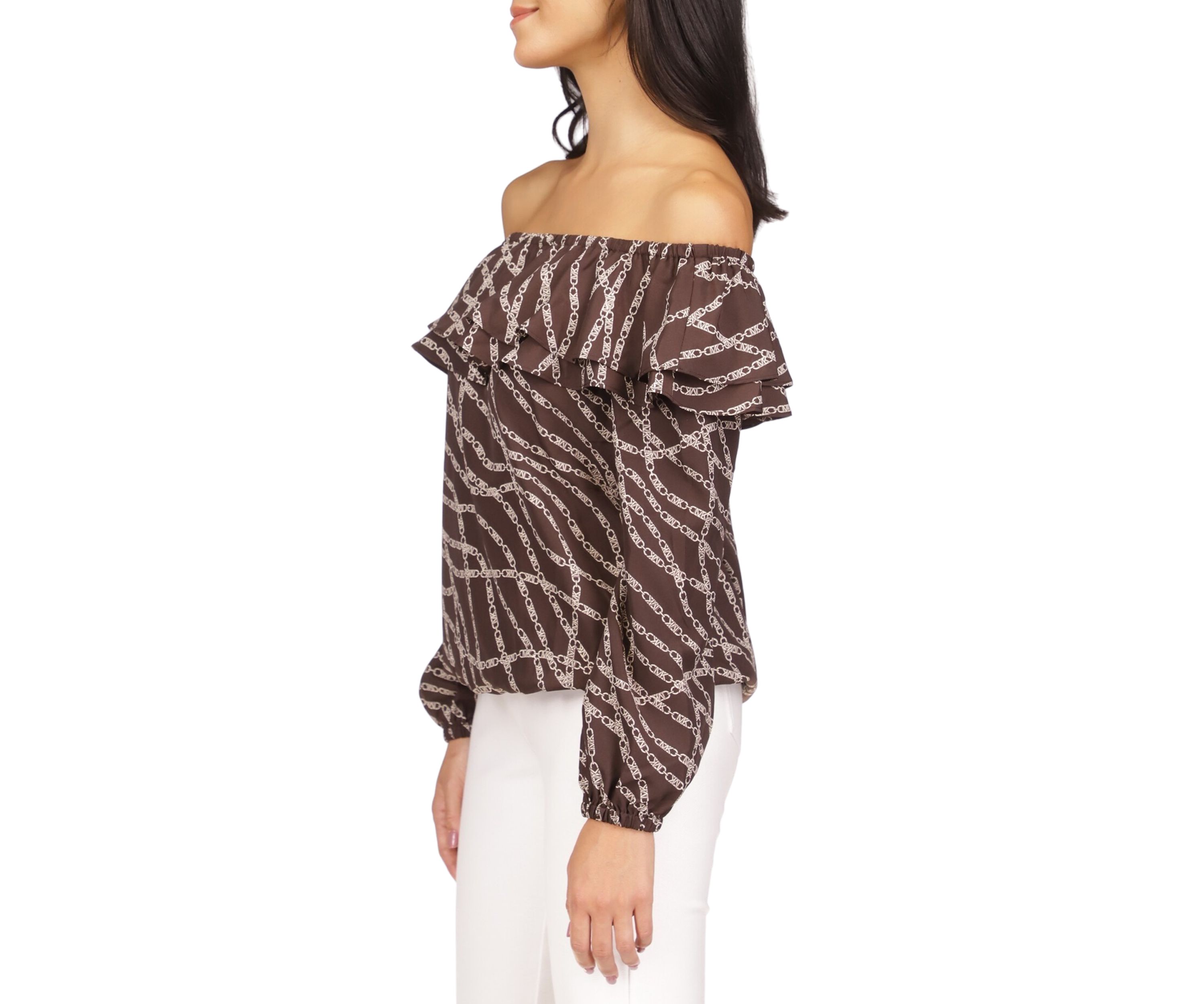 Womens Bias Chain Ruffle Top