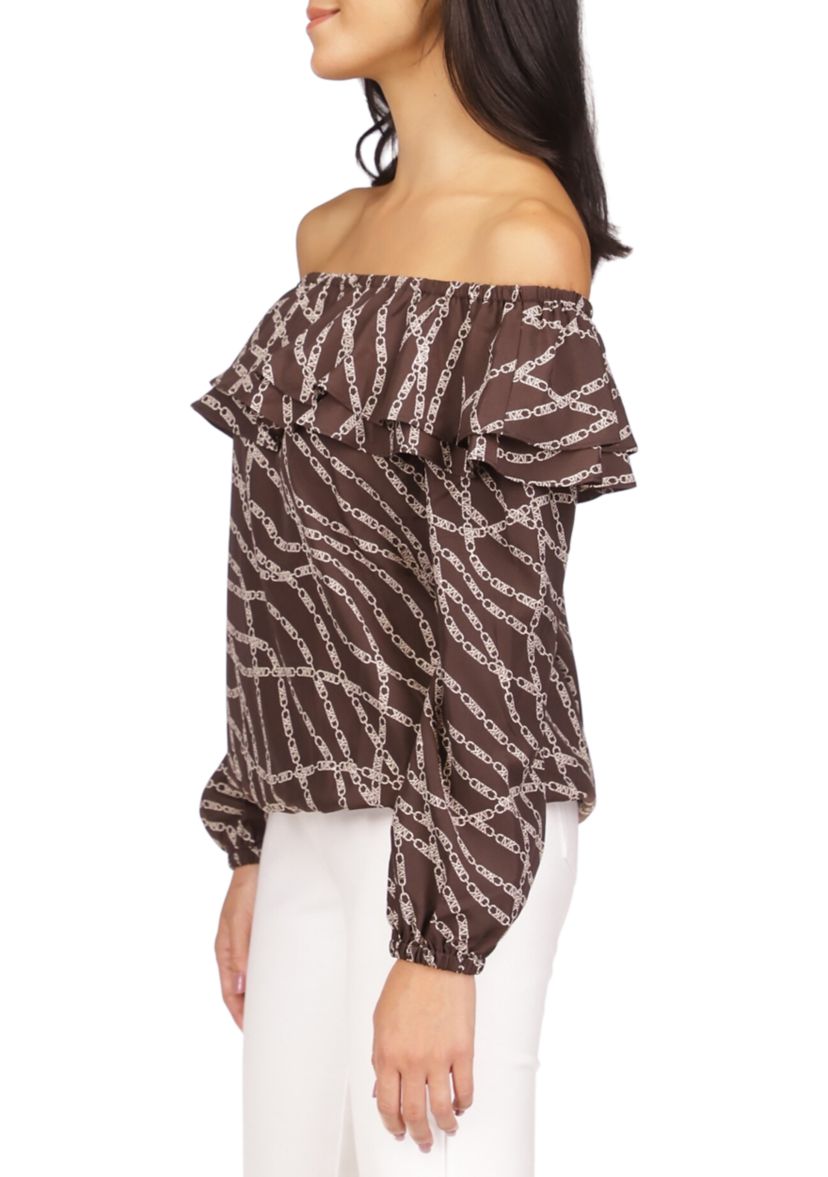 Womens Bias Chain Ruffle Top