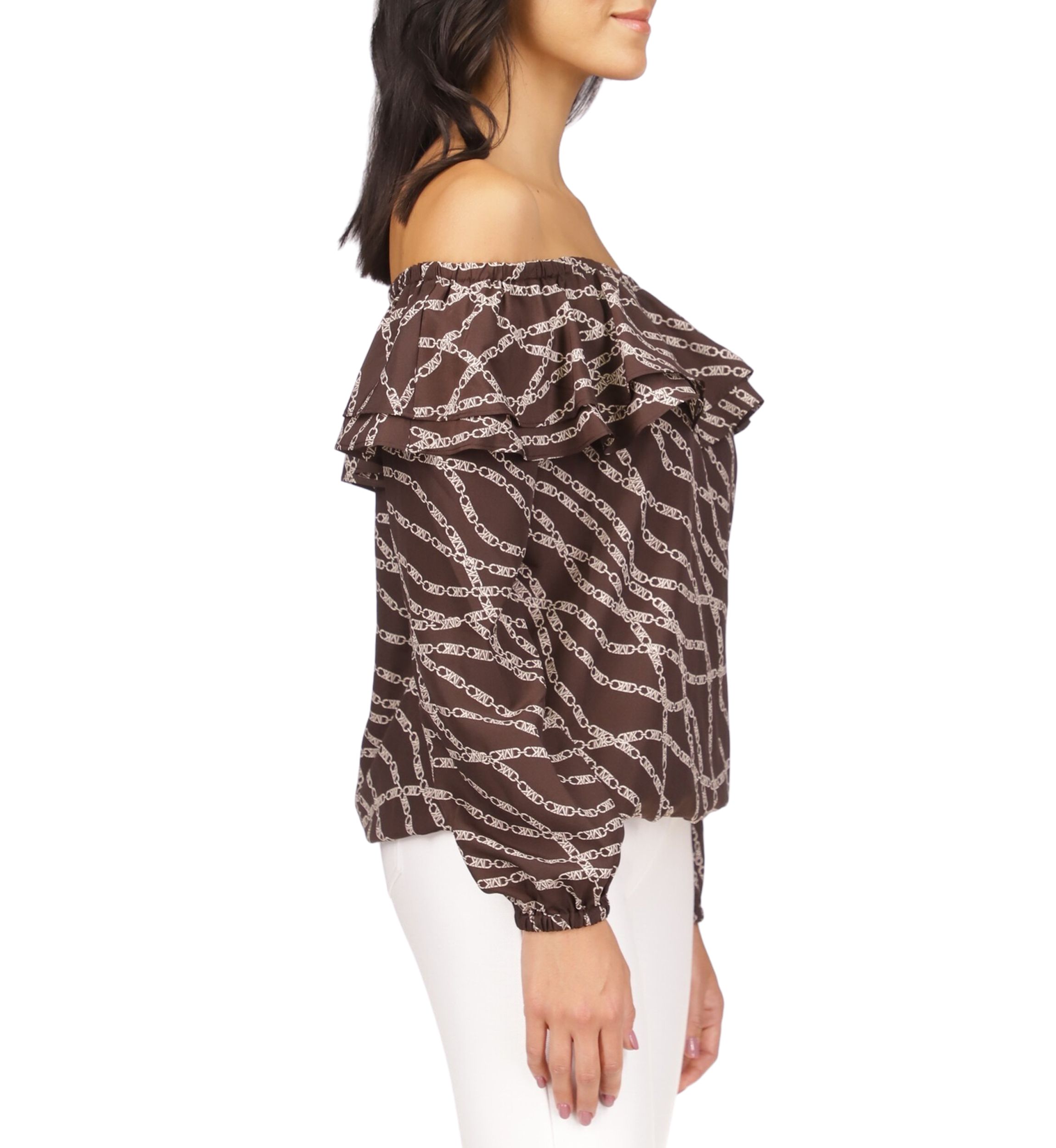 Womens Bias Chain Ruffle Top