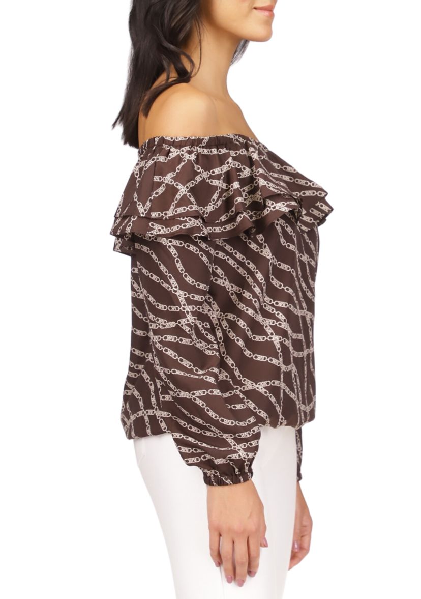 Womens Bias Chain Ruffle Top