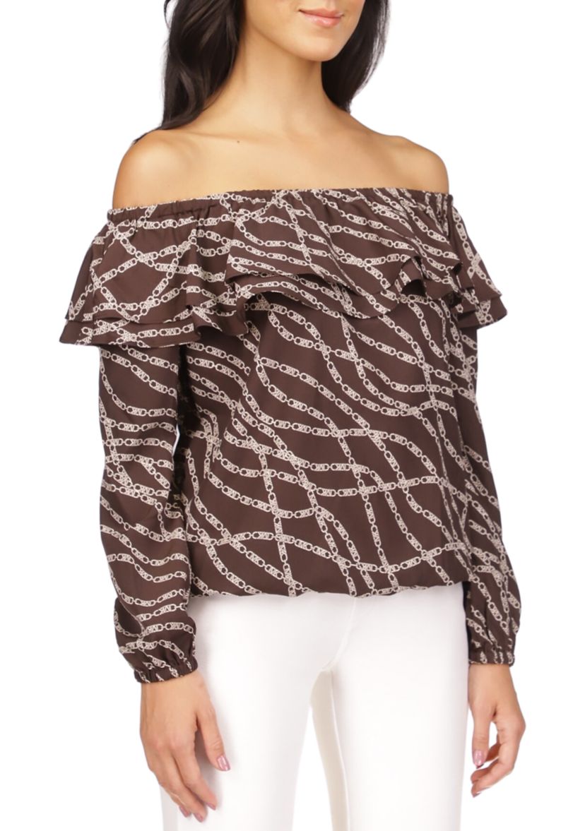 Womens Bias Chain Ruffle Top