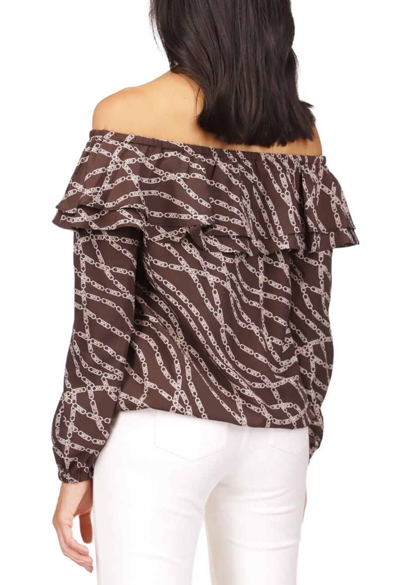 Womens Bias Chain Ruffle Top