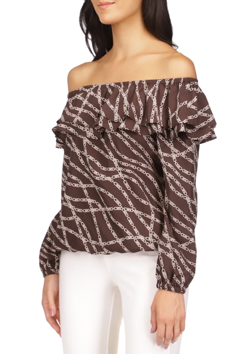 Womens Bias Chain Ruffle Top