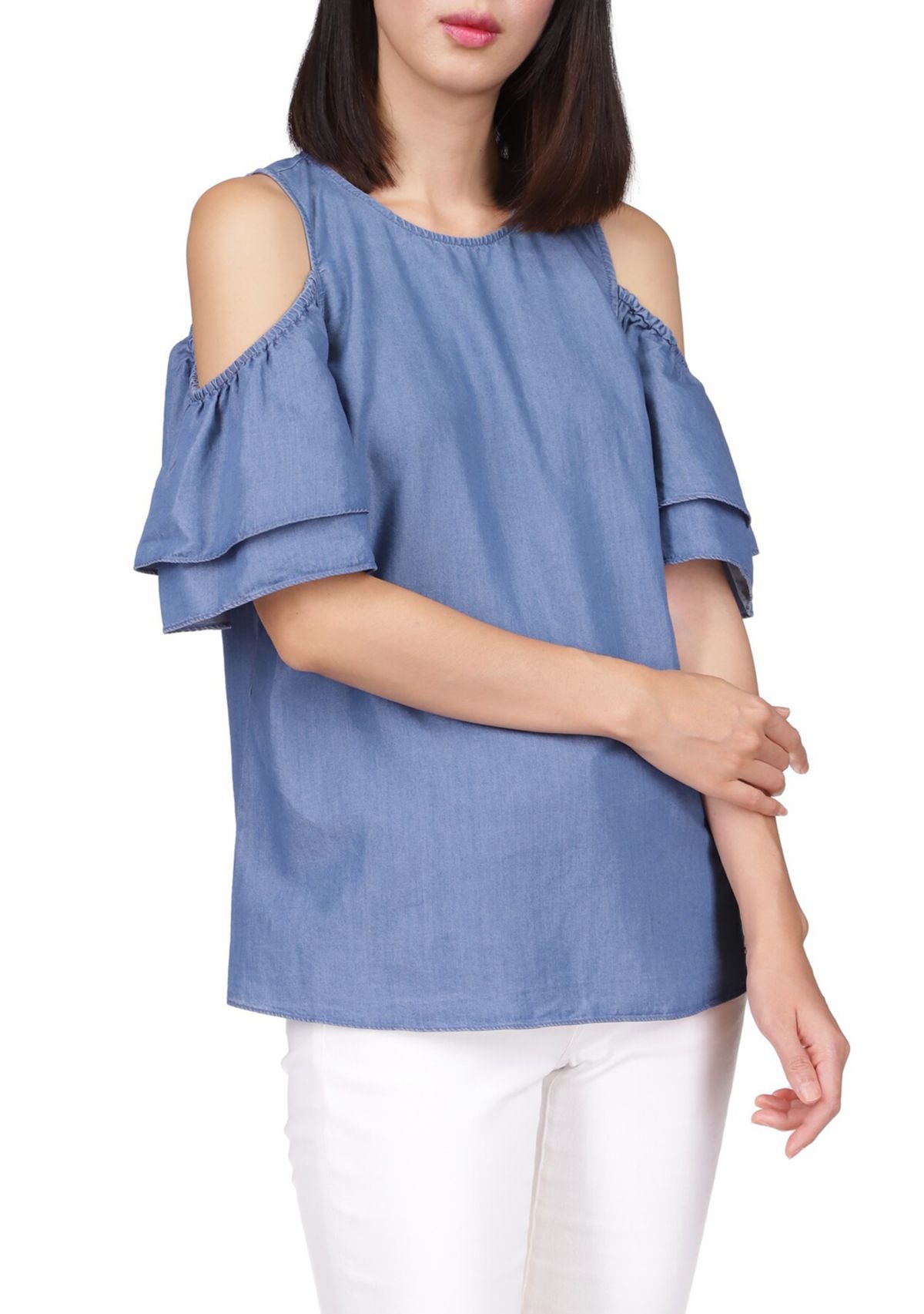 Womens Ruffle Cold Shoulder Top