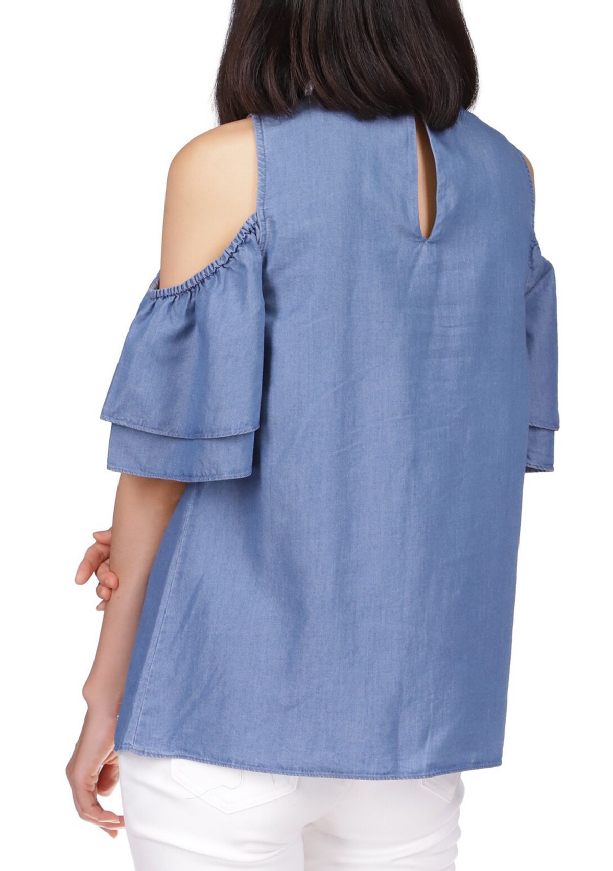 Womens Ruffle Cold Shoulder Top