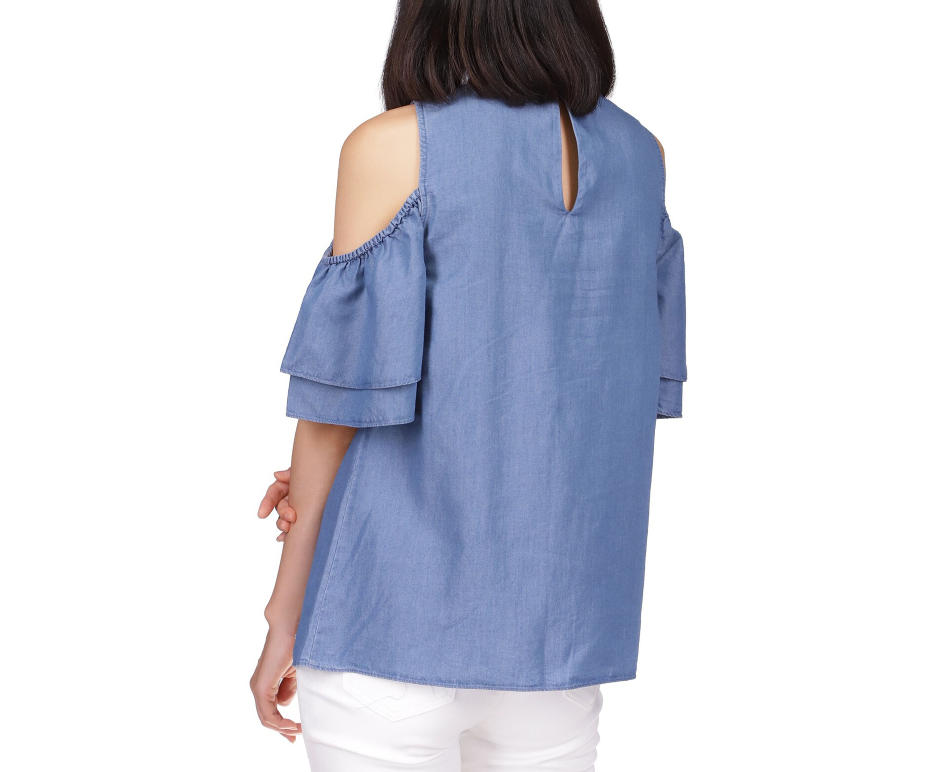 Womens Ruffle Cold Shoulder Top