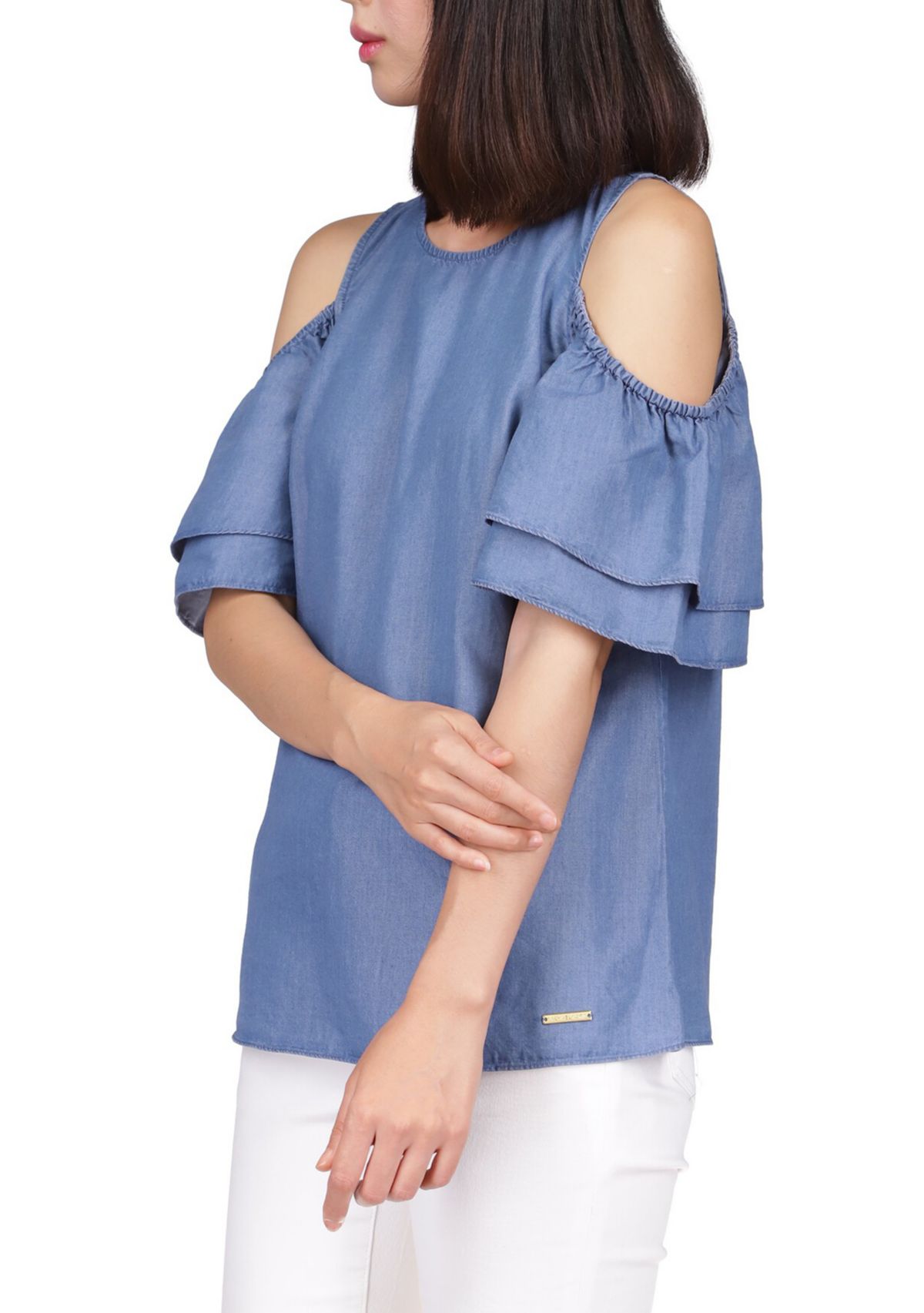 Womens Ruffle Cold Shoulder Top