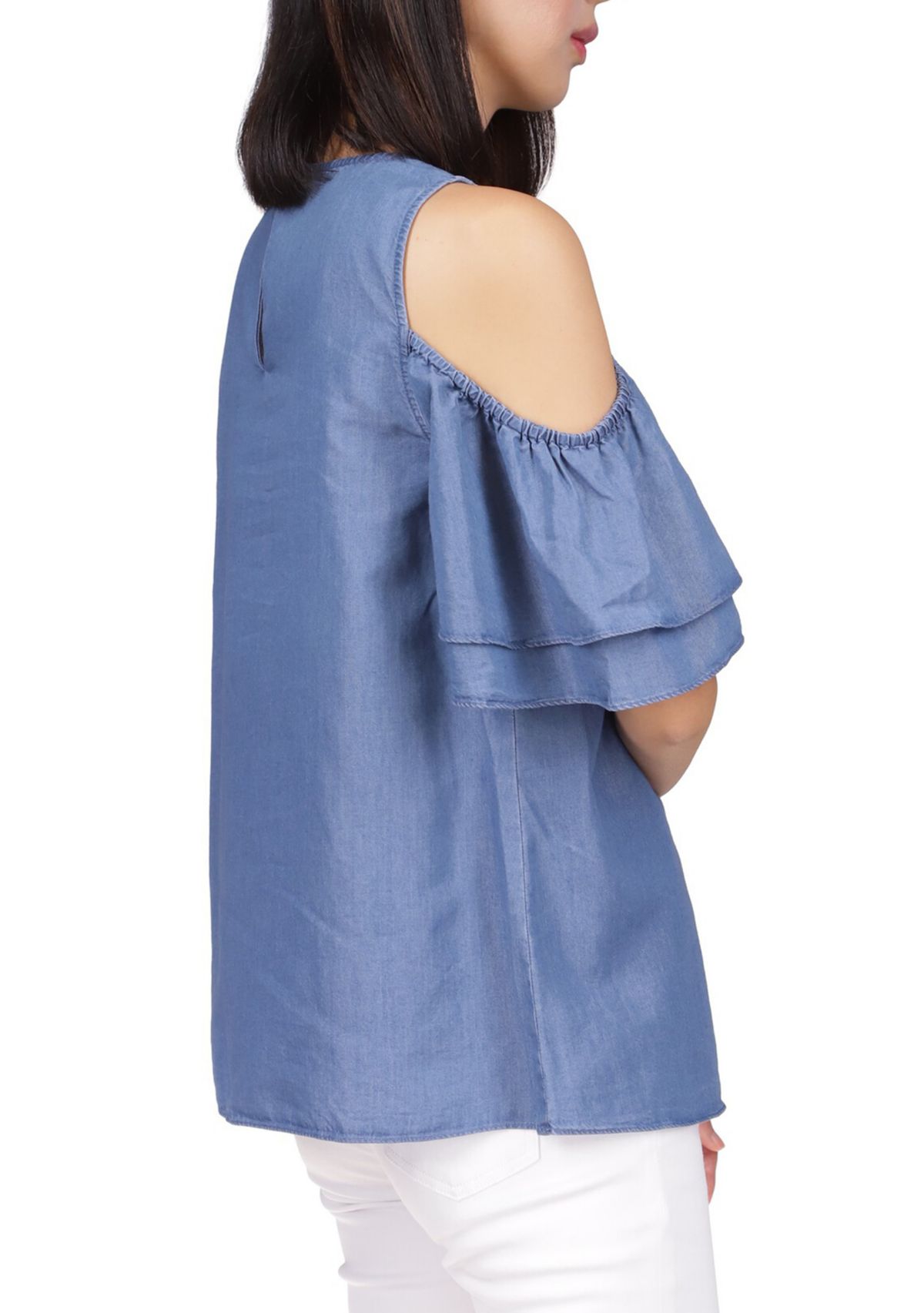 Womens Ruffle Cold Shoulder Top