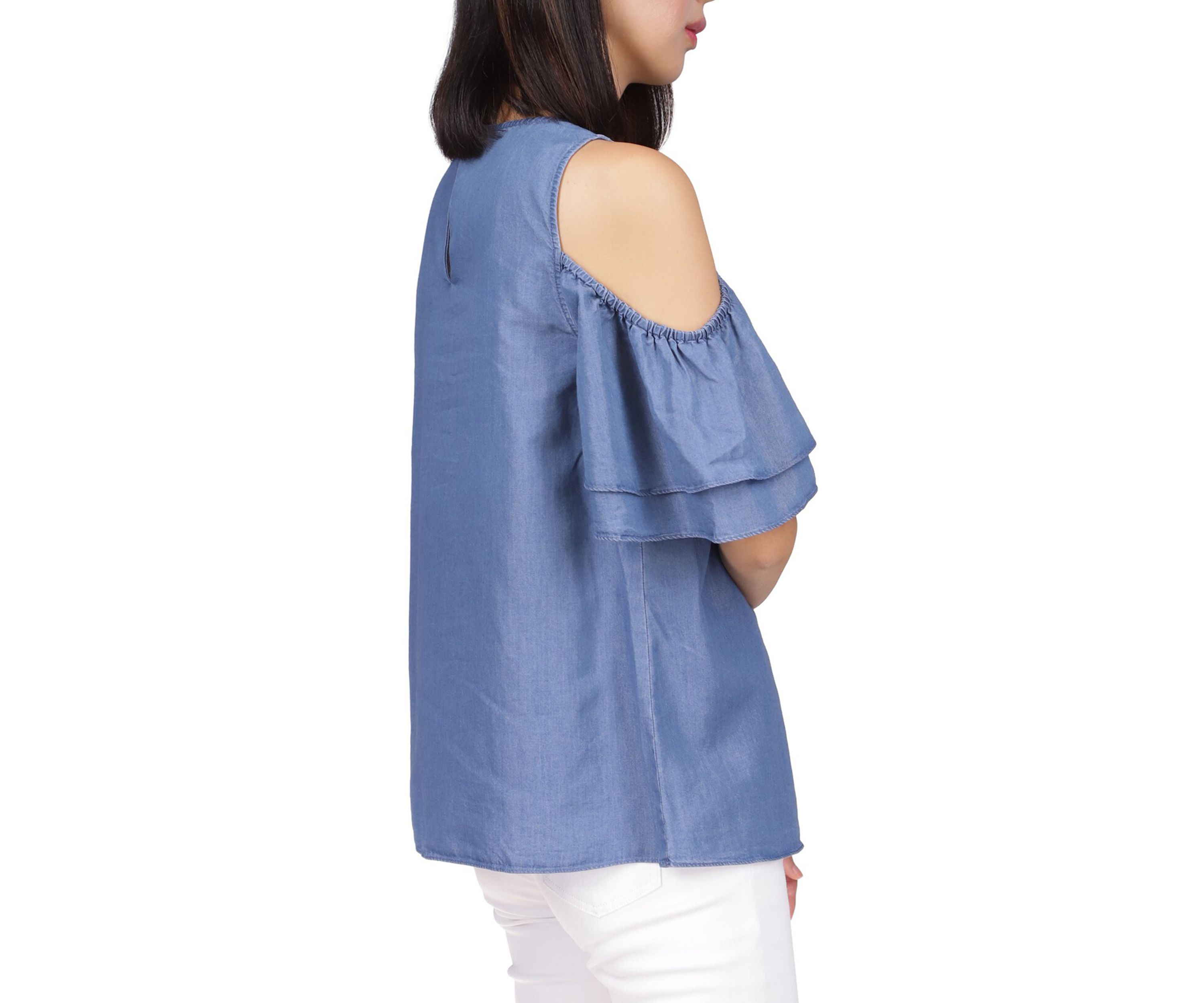 Womens Ruffle Cold Shoulder Top