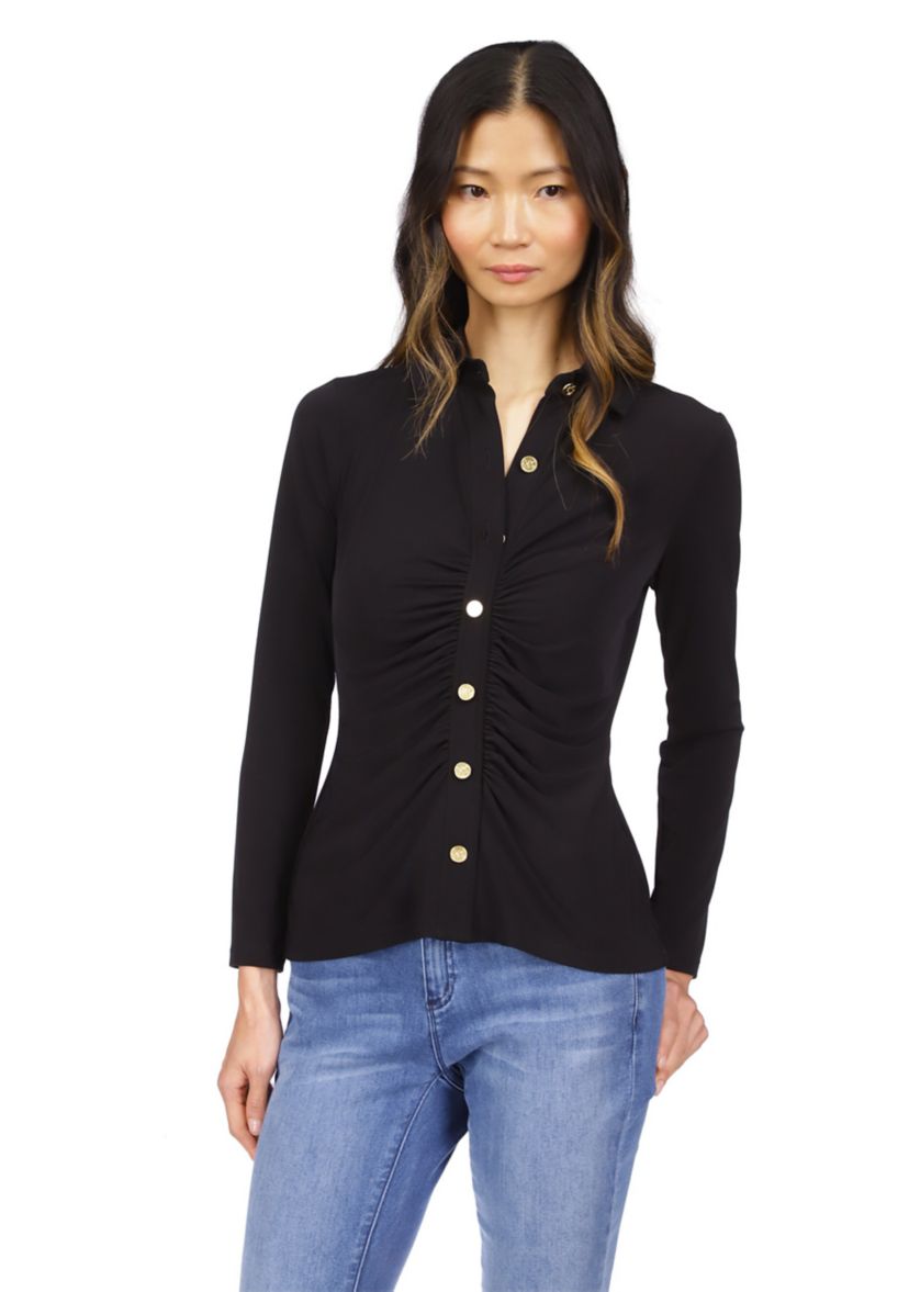 Womens Button Front Ruched Top
