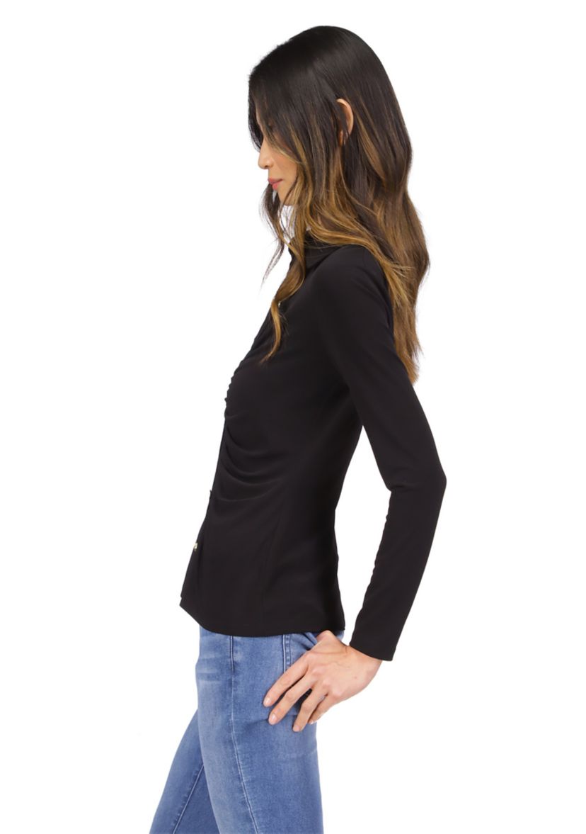 Womens Button Front Ruched Top