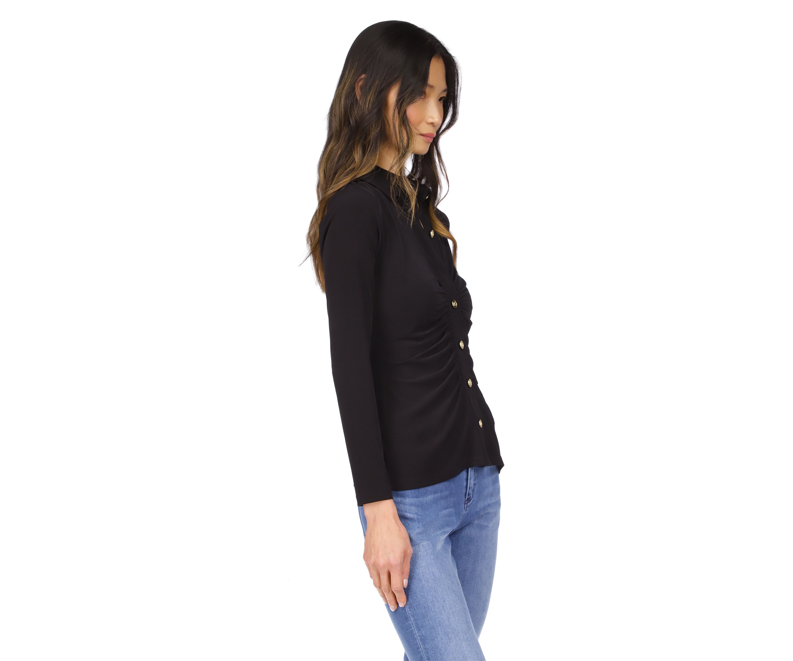 Womens Button Front Ruched Top
