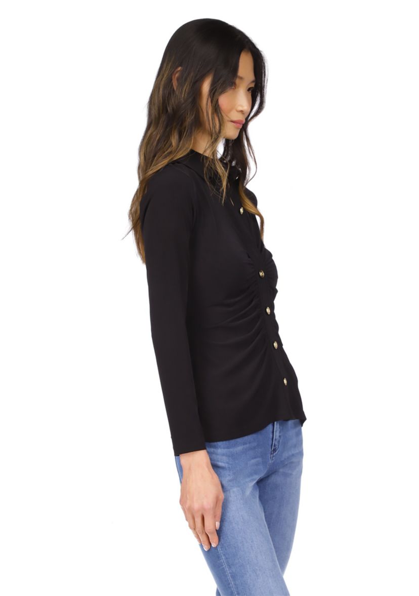 Womens Button Front Ruched Top