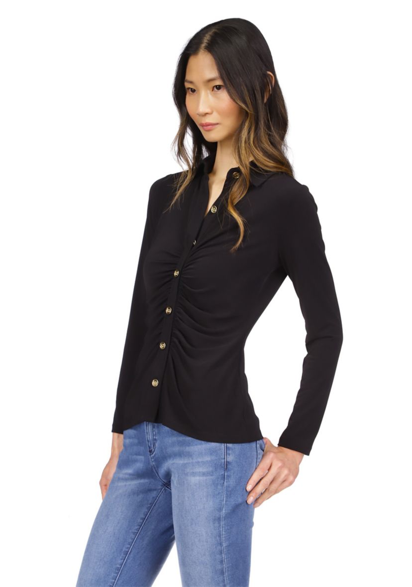 Womens Button Front Ruched Top