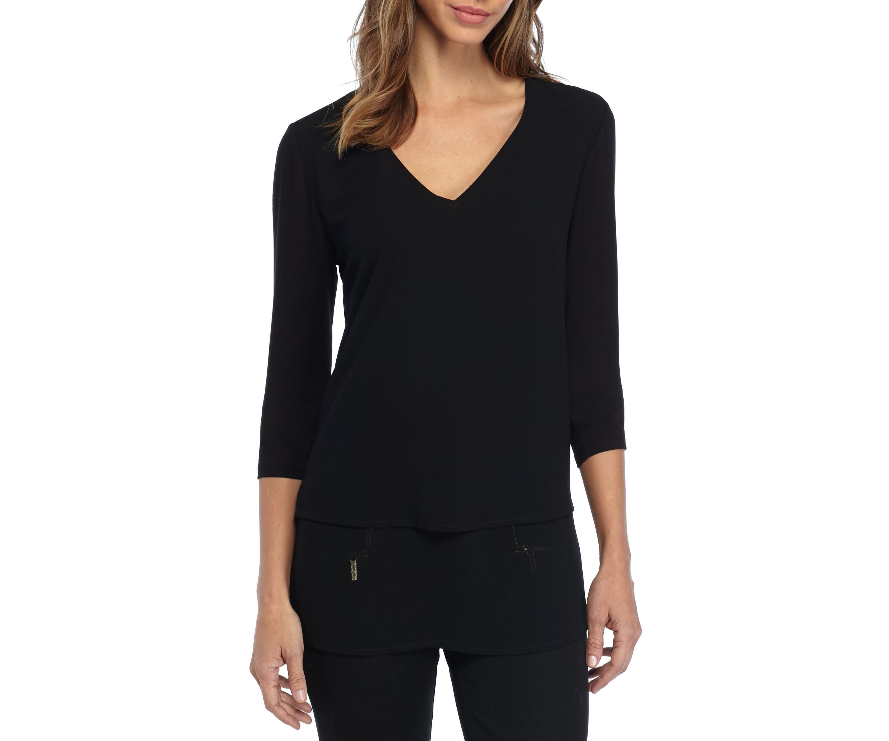 Womens V Neck Mixed Media 3/4 Sleeve Blouse