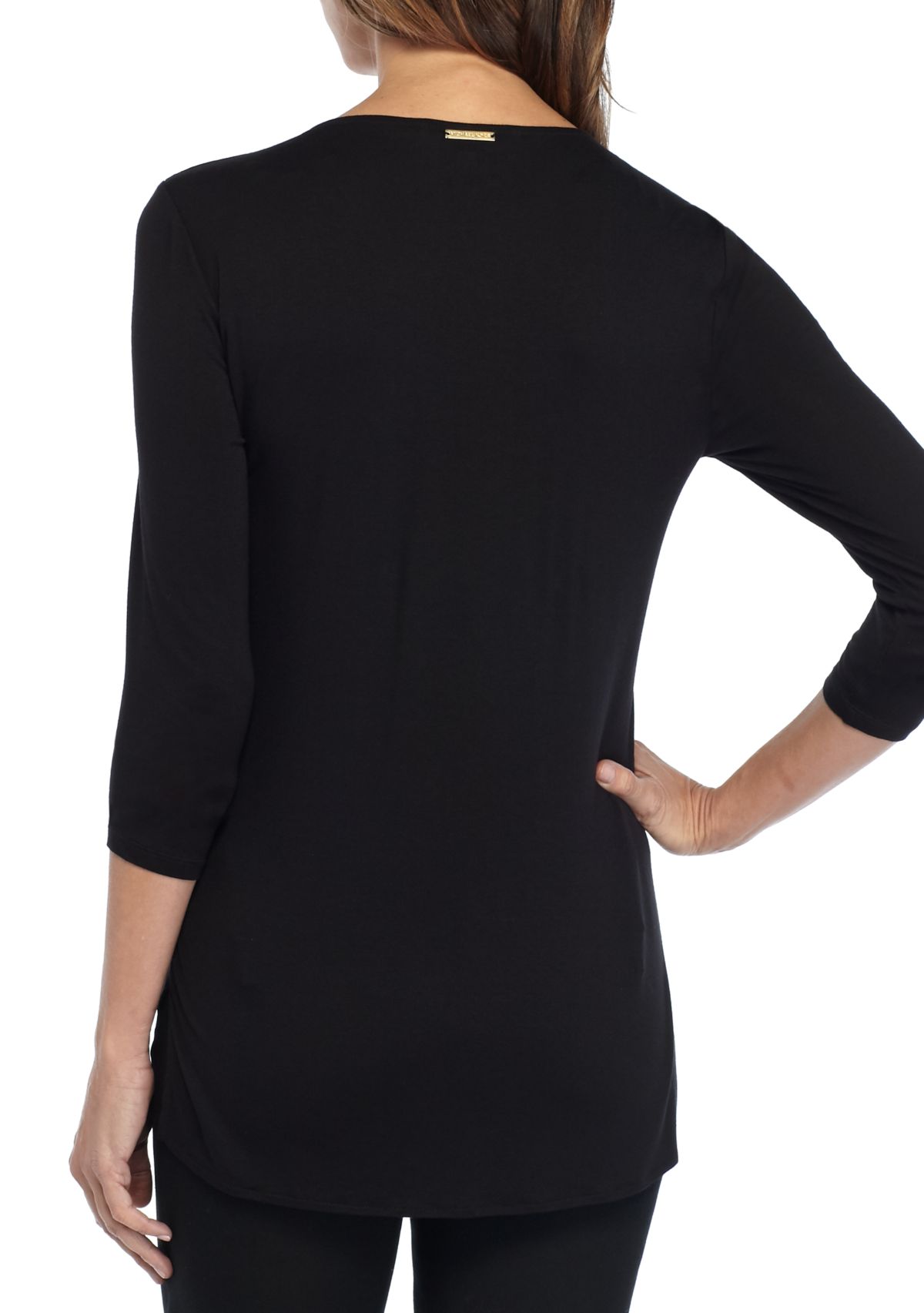 Womens V Neck Mixed Media 3/4 Sleeve Blouse