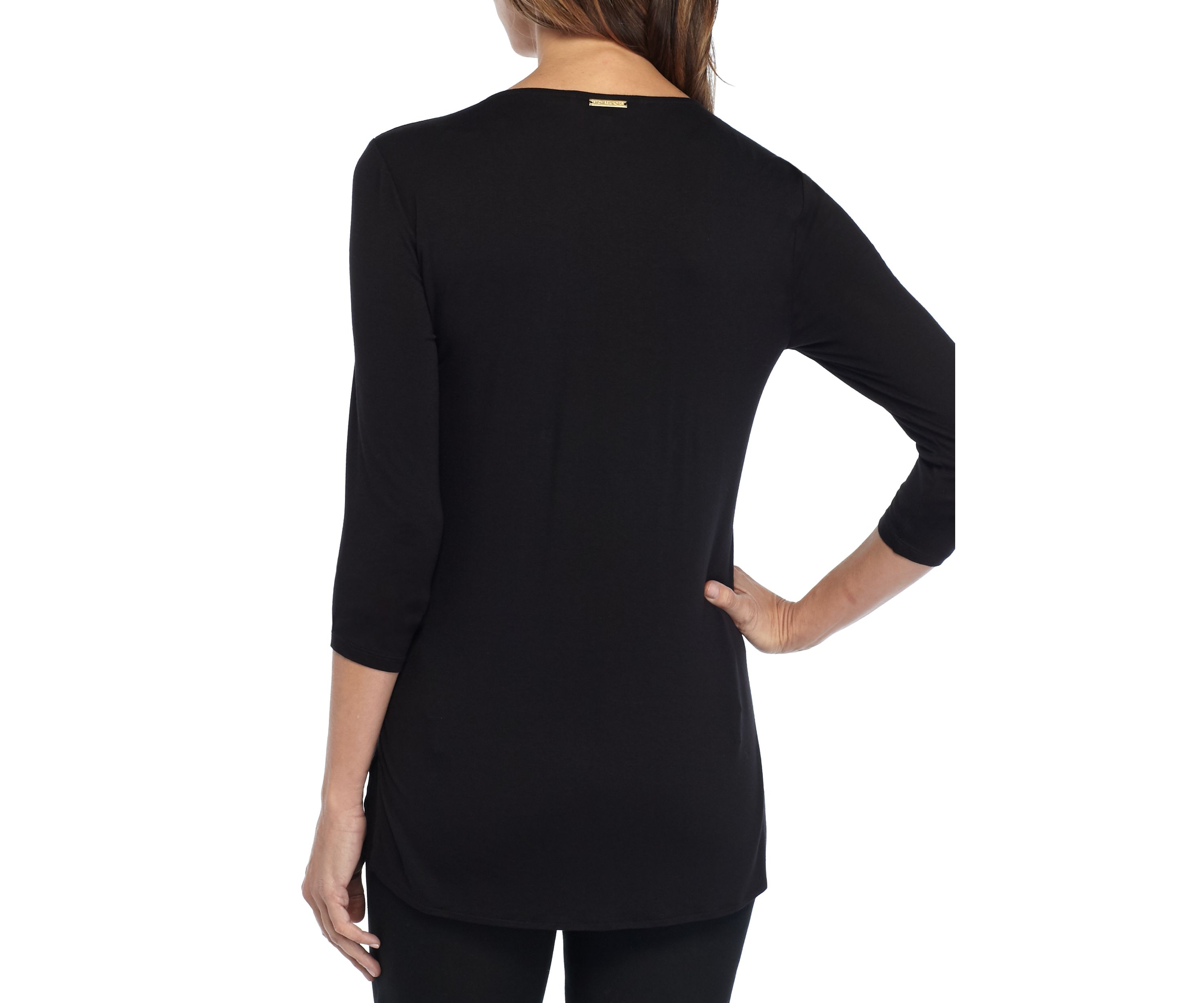 Womens V Neck Mixed Media 3/4 Sleeve Blouse
