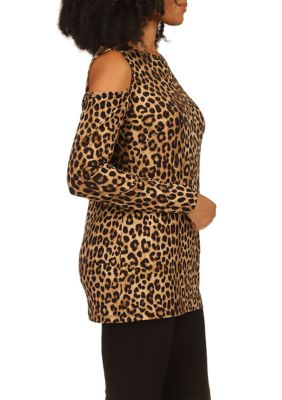 MICHAEL Michael Kors Women's Cheetah Print Long Sleeve Cold Shoulder Shirt  | belk