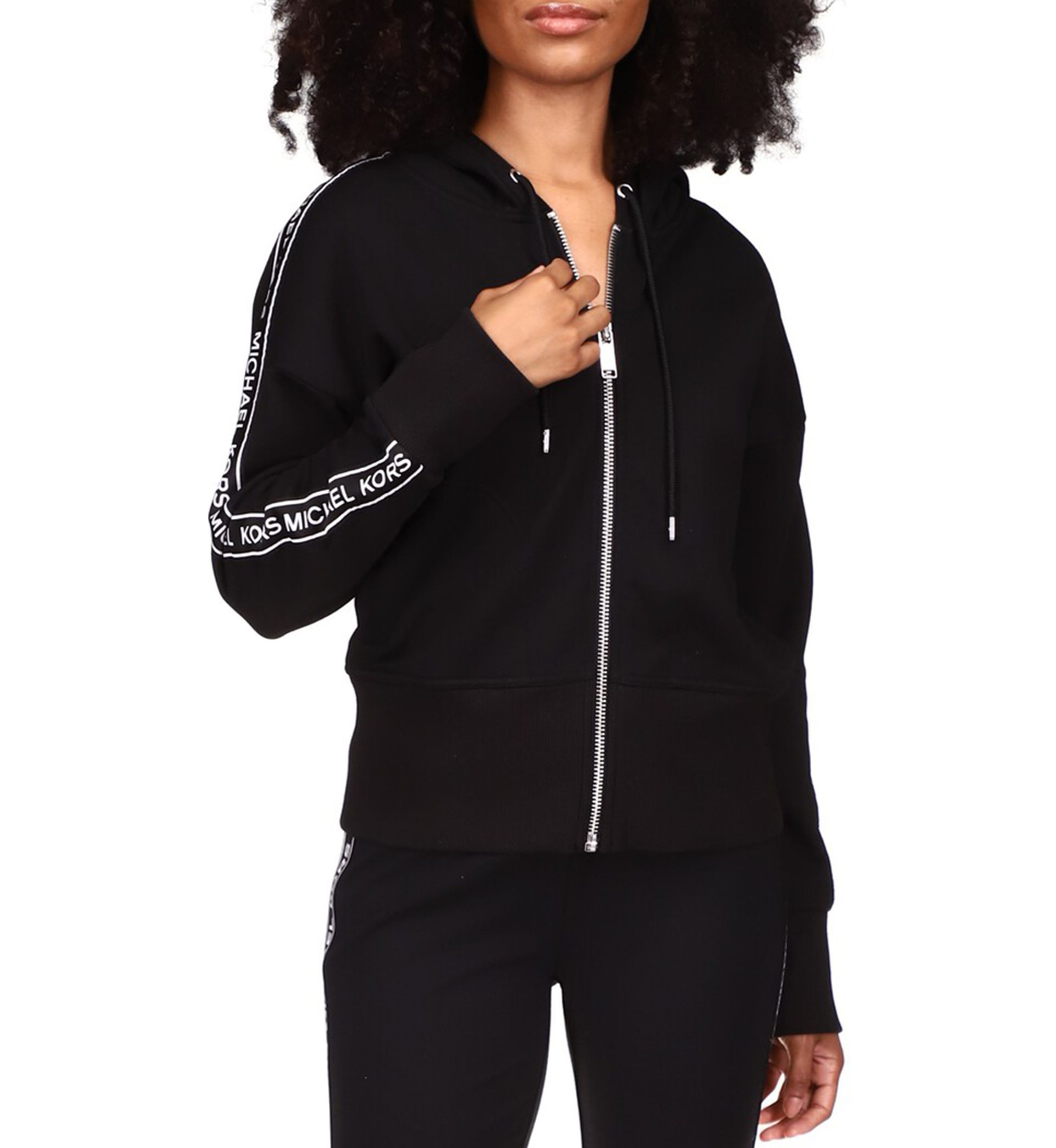 Womens Logo Tape Zip Front Hoodie