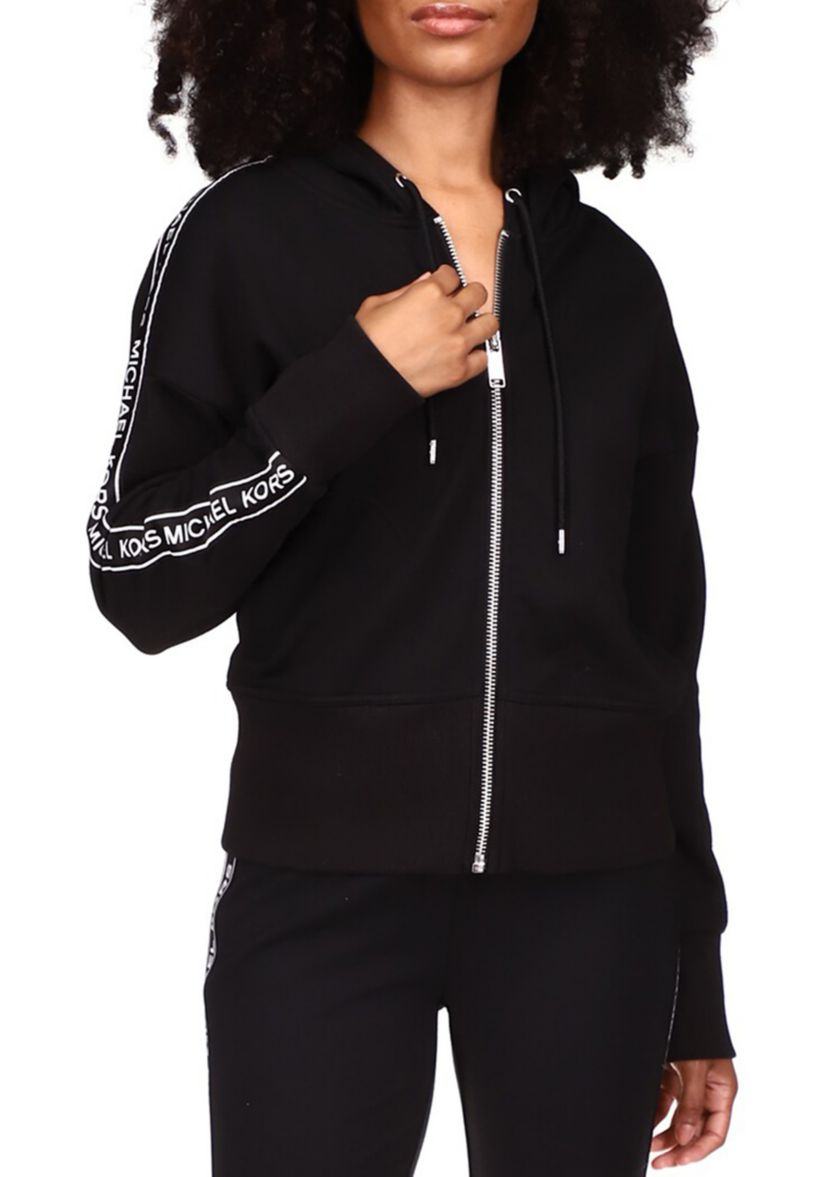 Womens Logo Tape Zip Front Hoodie