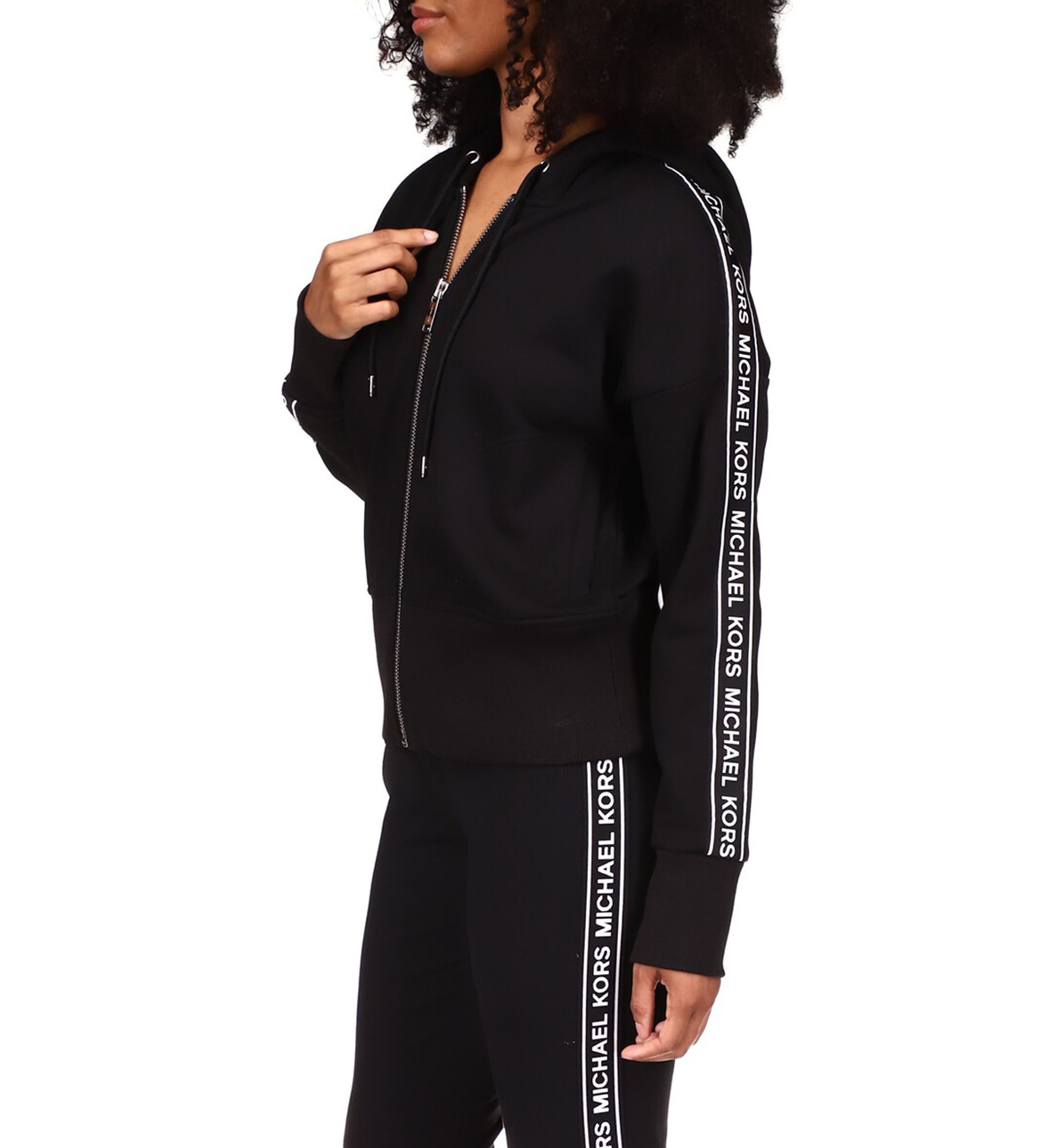 Womens Logo Tape Zip Front Hoodie