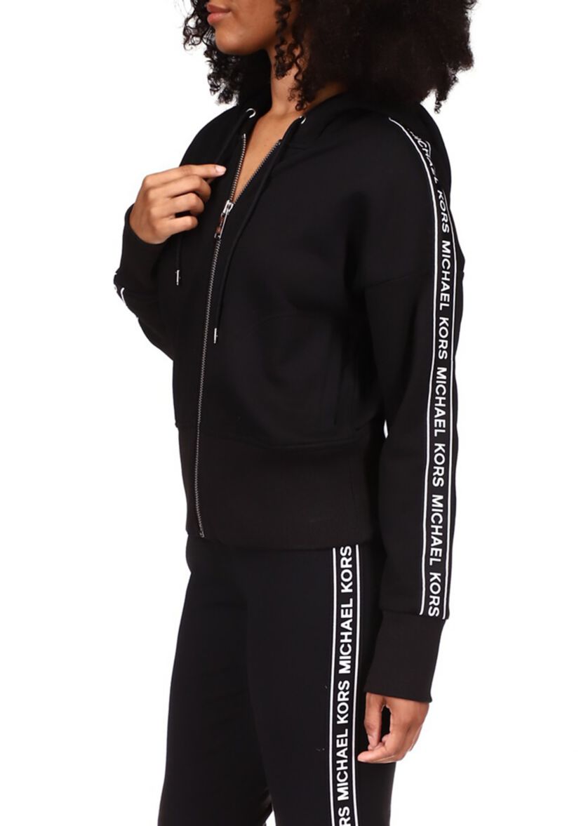 Womens Logo Tape Zip Front Hoodie