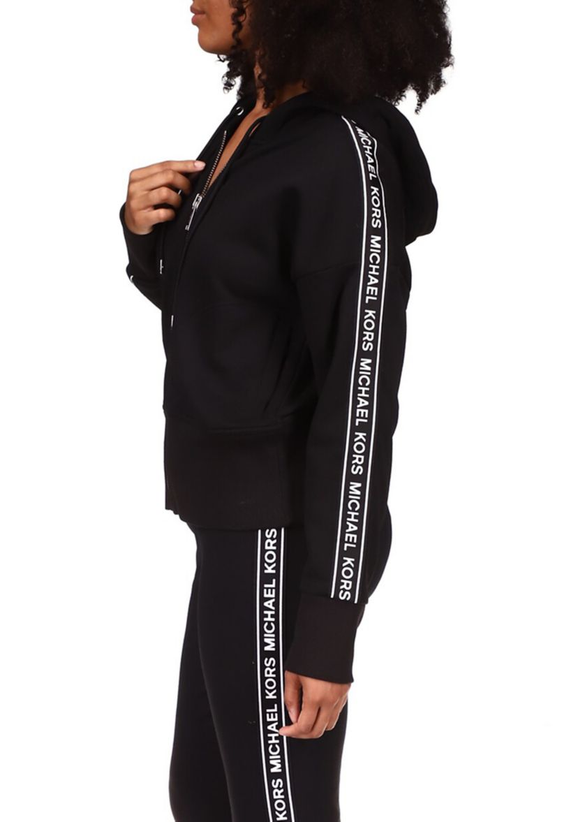 Womens Logo Tape Zip Front Hoodie