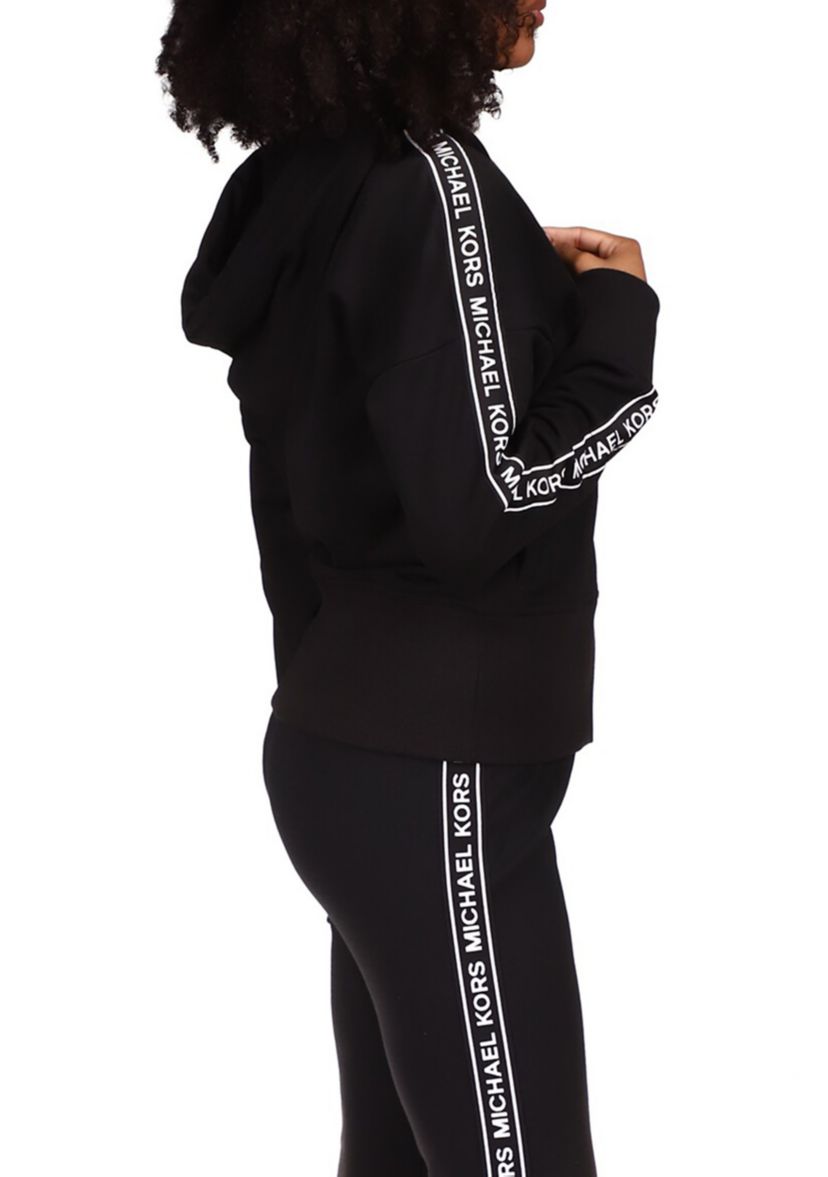 Womens Logo Tape Zip Front Hoodie