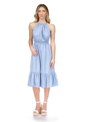 MICHAEL Michael Kors Women's Tencel Chain Halter Midi Dress, Sky Blue, X-Large -  0196237566737