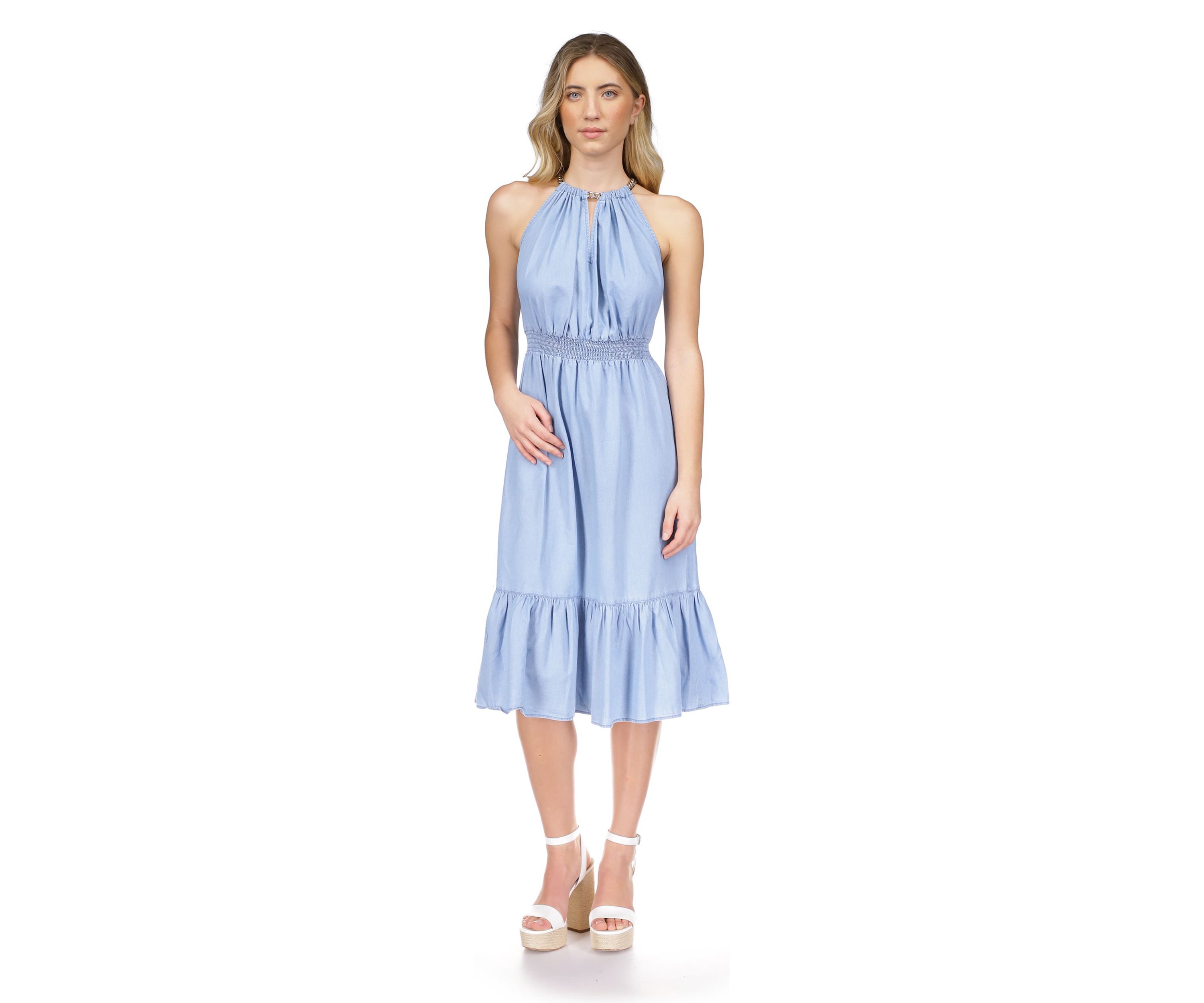 Womens Tencel Chain Halter Midi Dress