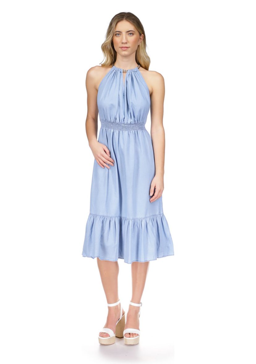 Womens Tencel Chain Halter Midi Dress
