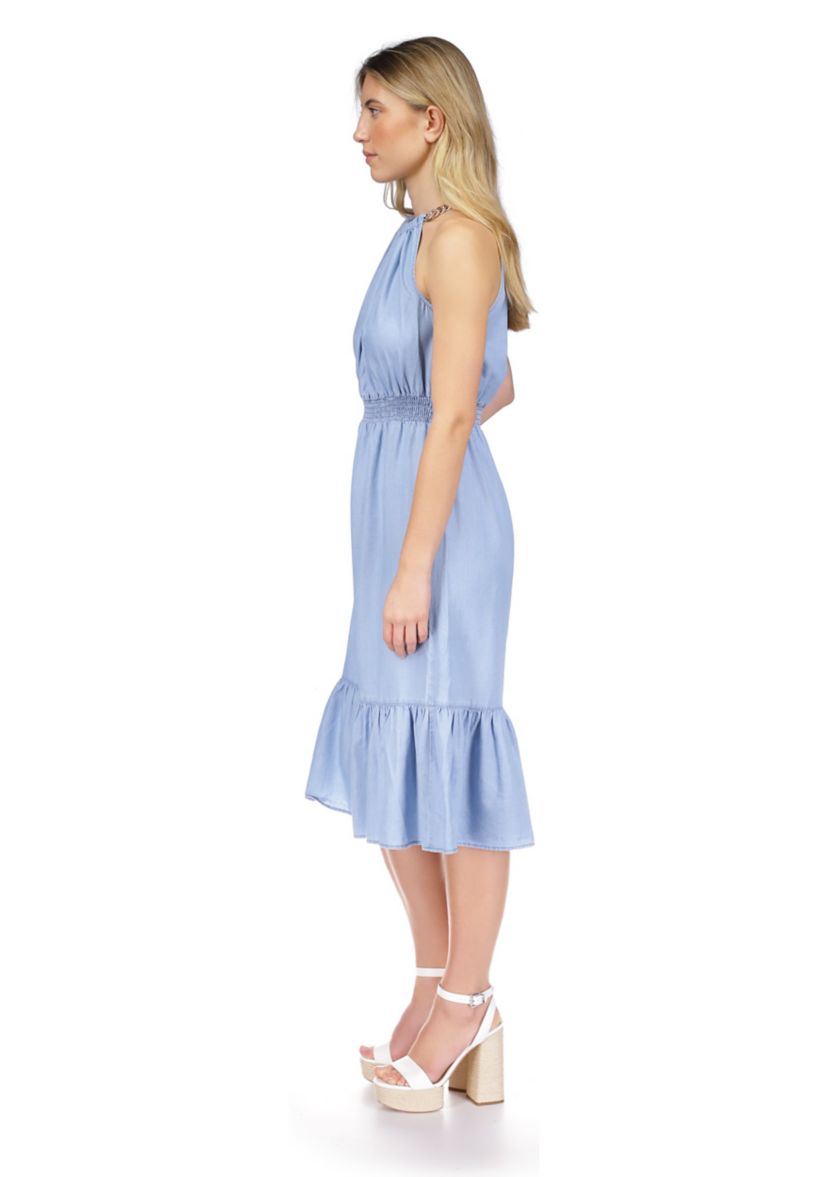 Womens Tencel Chain Halter Midi Dress