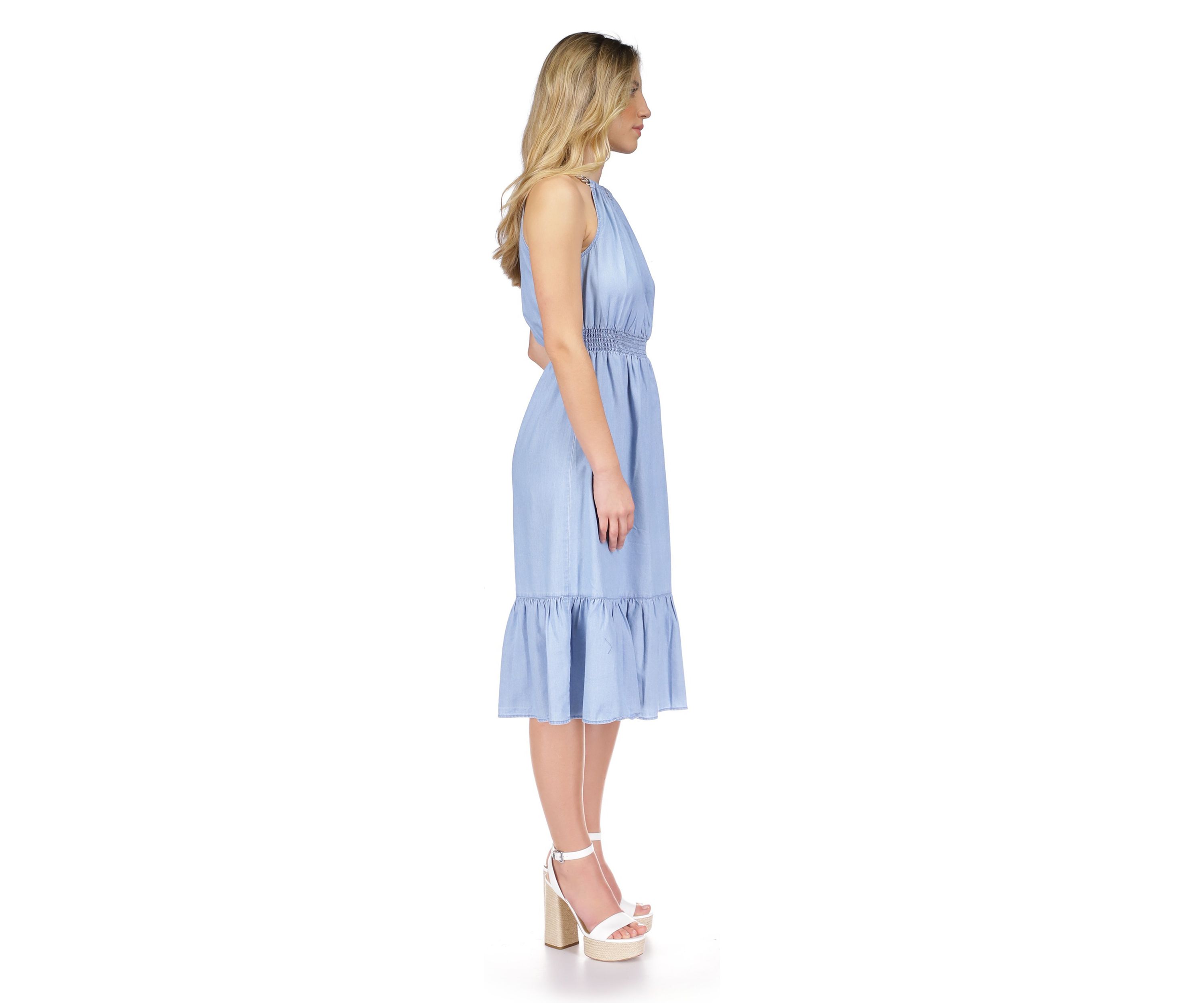 Womens Tencel Chain Halter Midi Dress