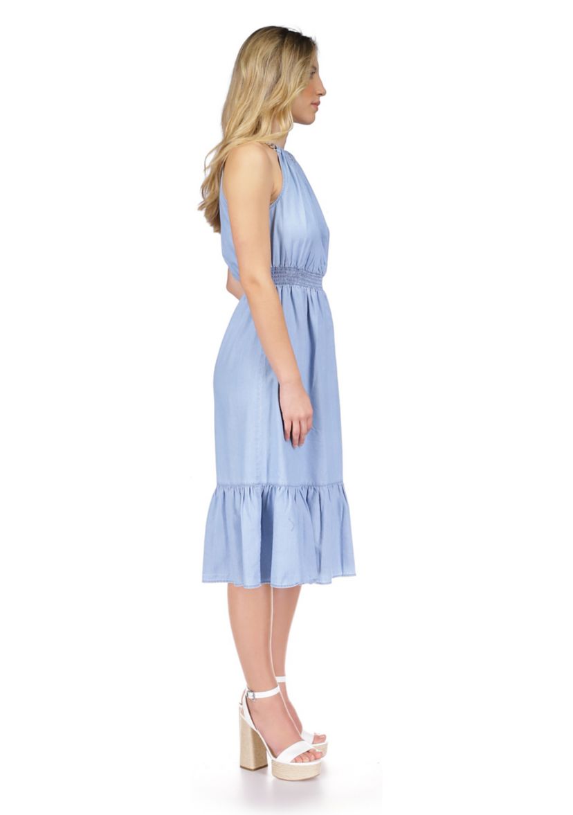 Womens Tencel Chain Halter Midi Dress
