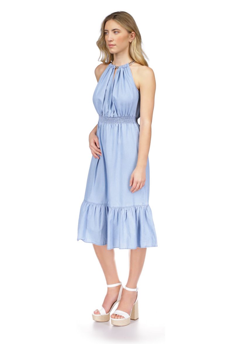 Womens Tencel Chain Halter Midi Dress