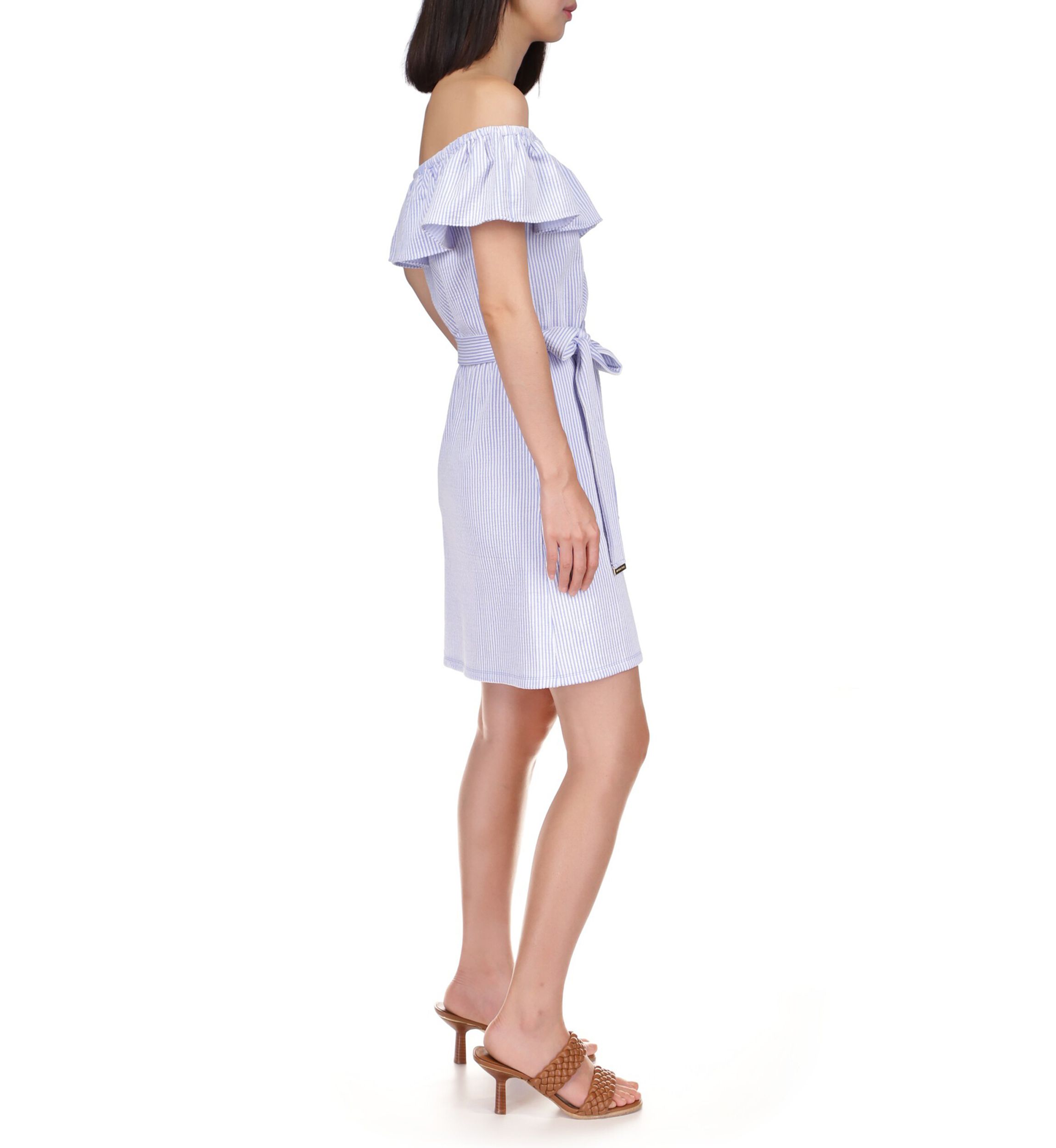 Womens Ruffled Off the Shoulder Tie Waist Dress