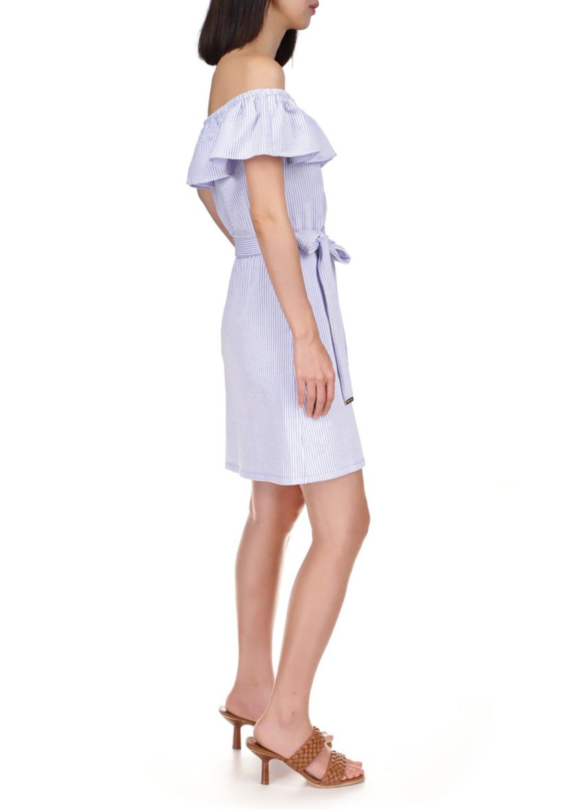 Womens Ruffled Off the Shoulder Tie Waist Dress