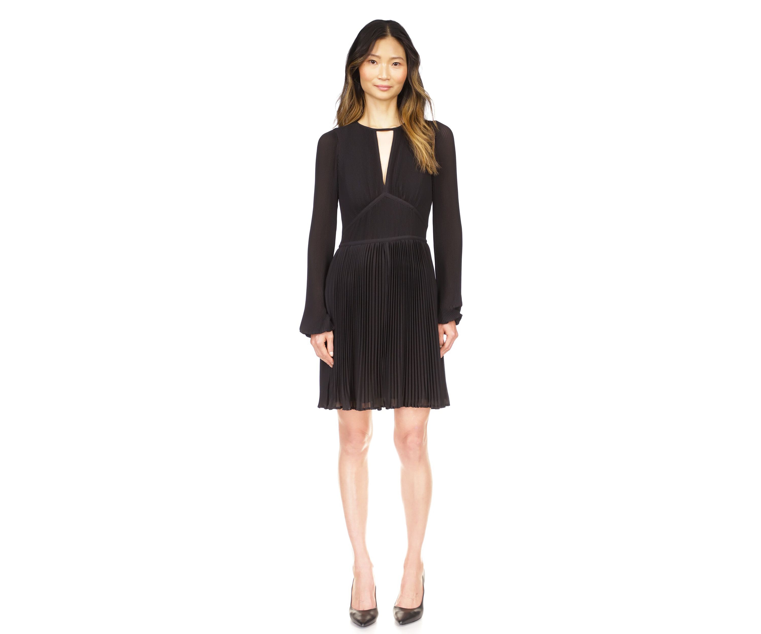 Womens Solid Pleated Mini Dress