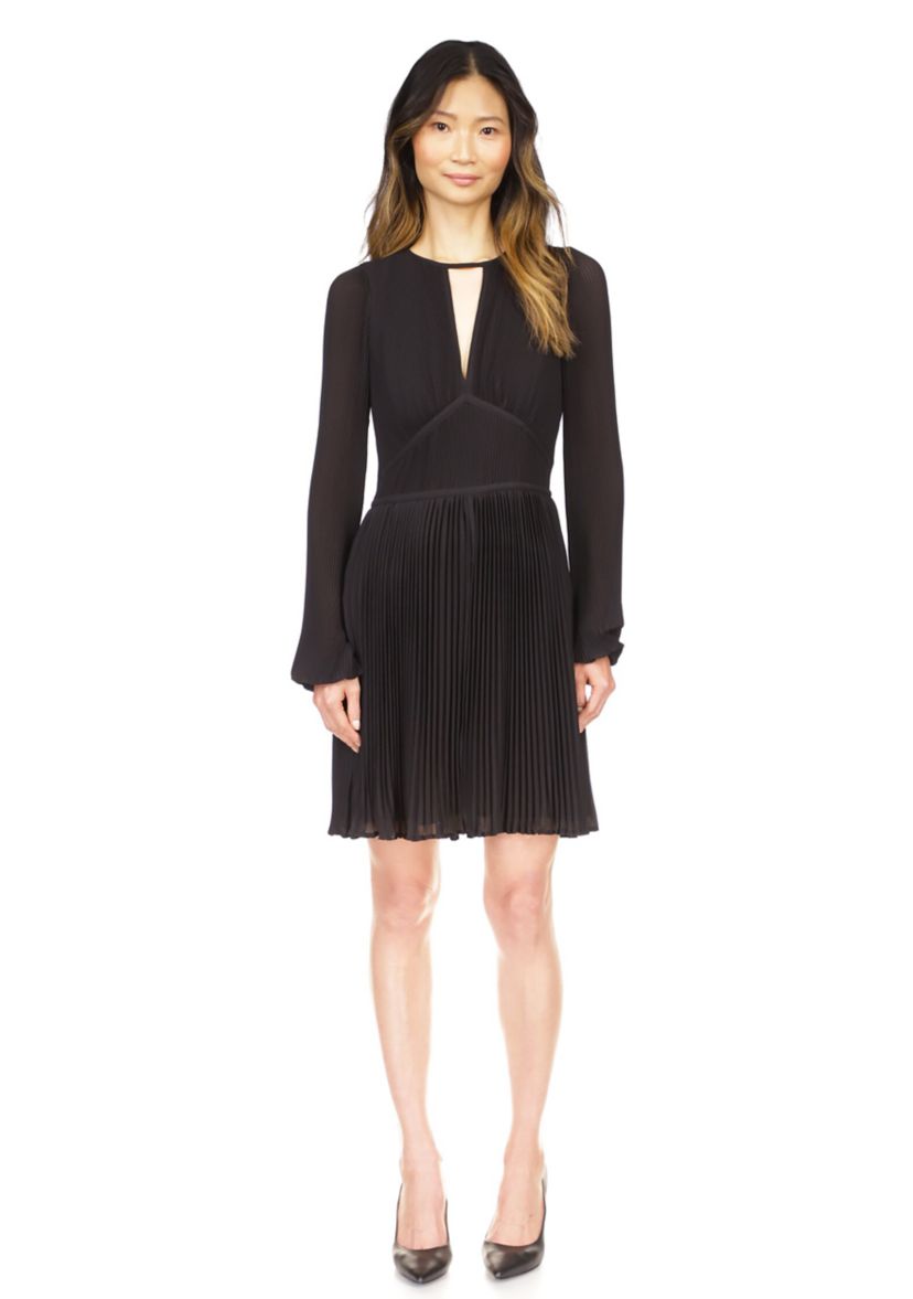 Womens Solid Pleated Mini Dress