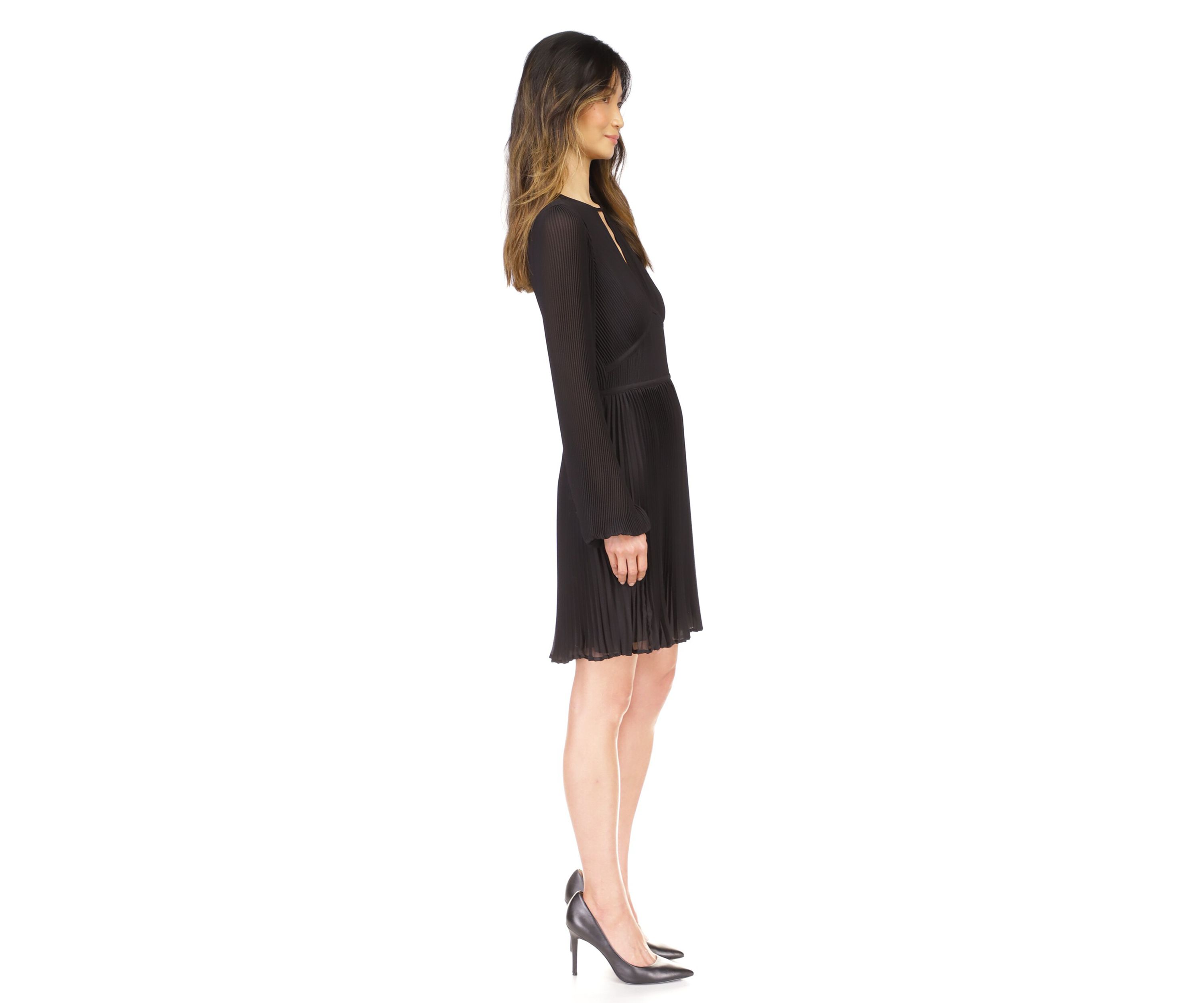 Womens Solid Pleated Mini Dress