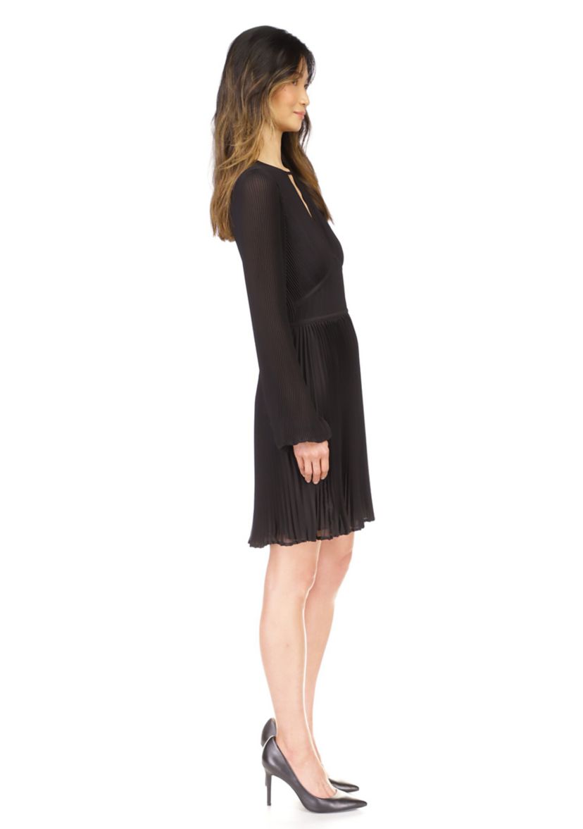 Womens Solid Pleated Mini Dress