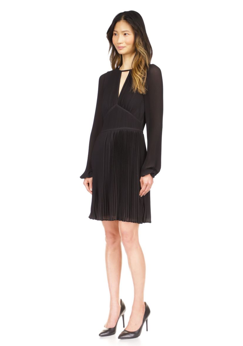 Womens Solid Pleated Mini Dress