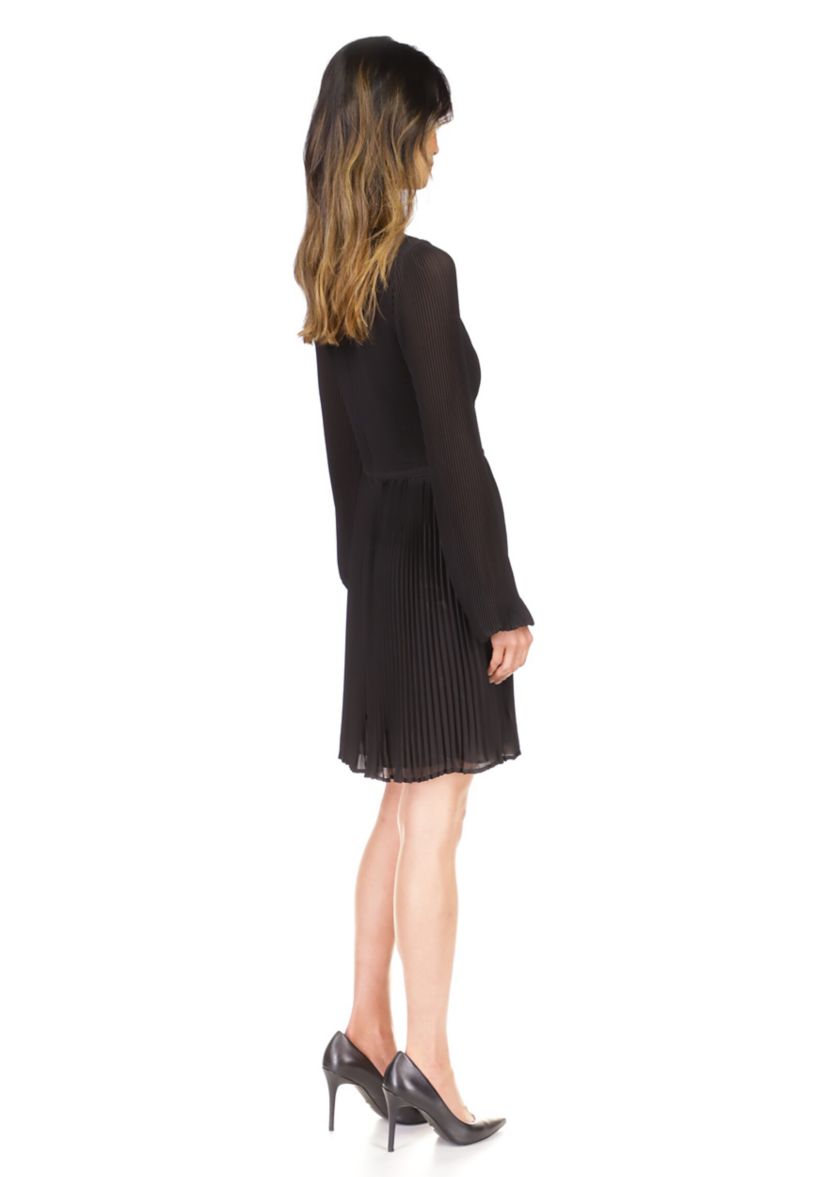 Womens Solid Pleated Mini Dress