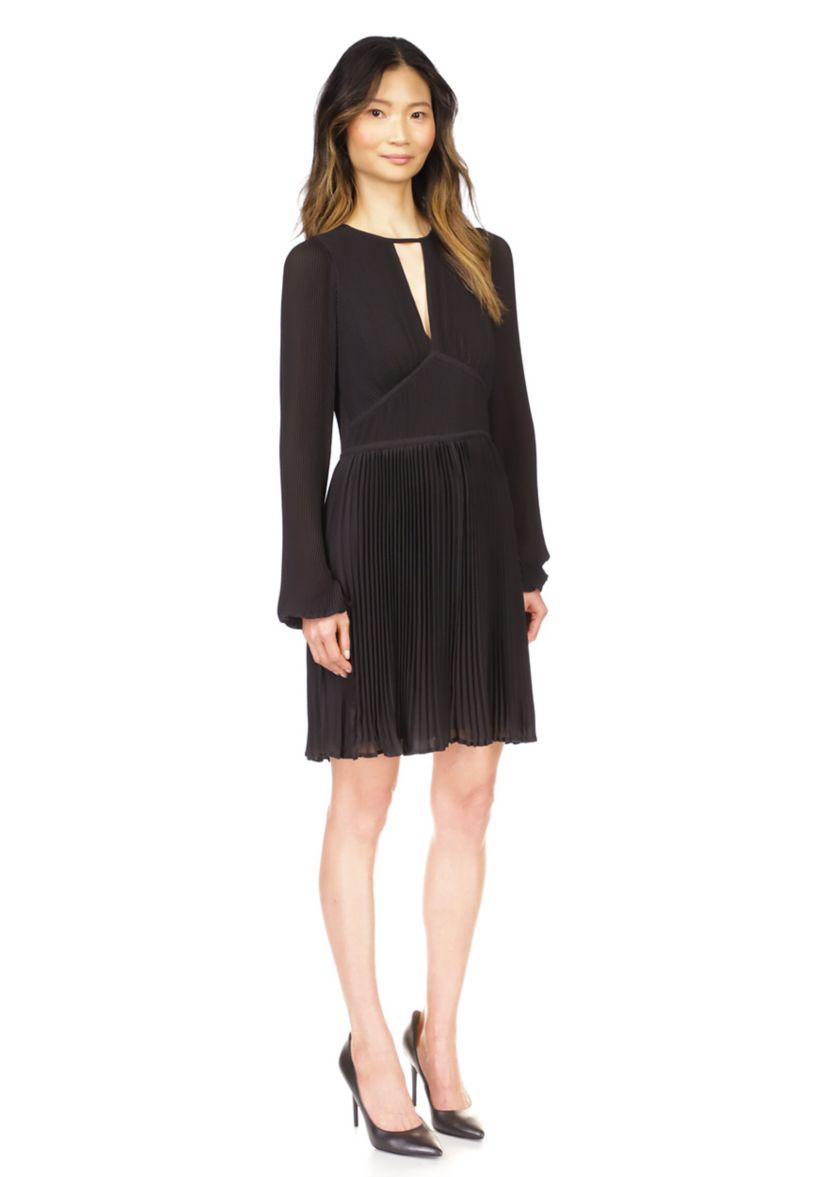 Womens Solid Pleated Mini Dress