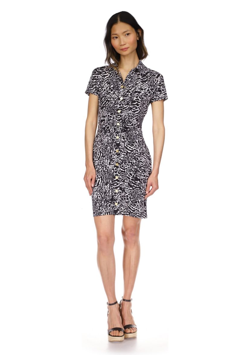 Womens Short Sleeve Snap Front Ruched Dress