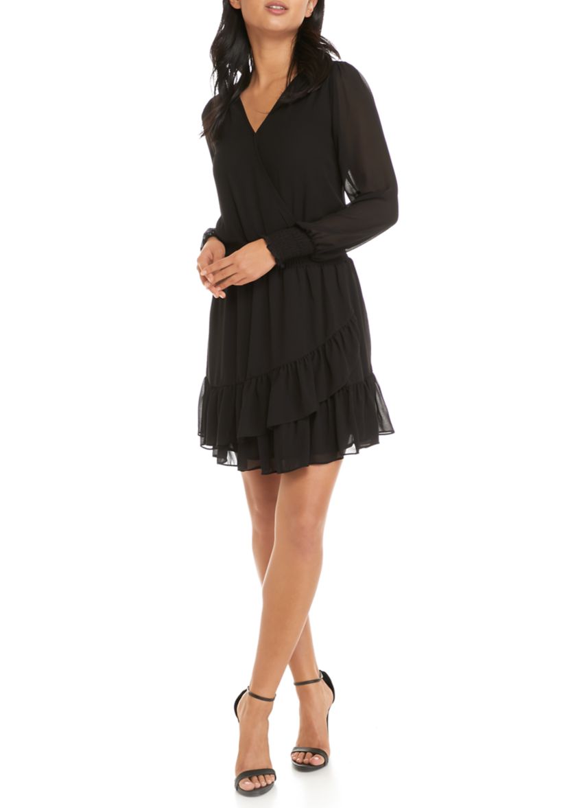 Womens Ruffle Hem Smocked Chiffon Dress